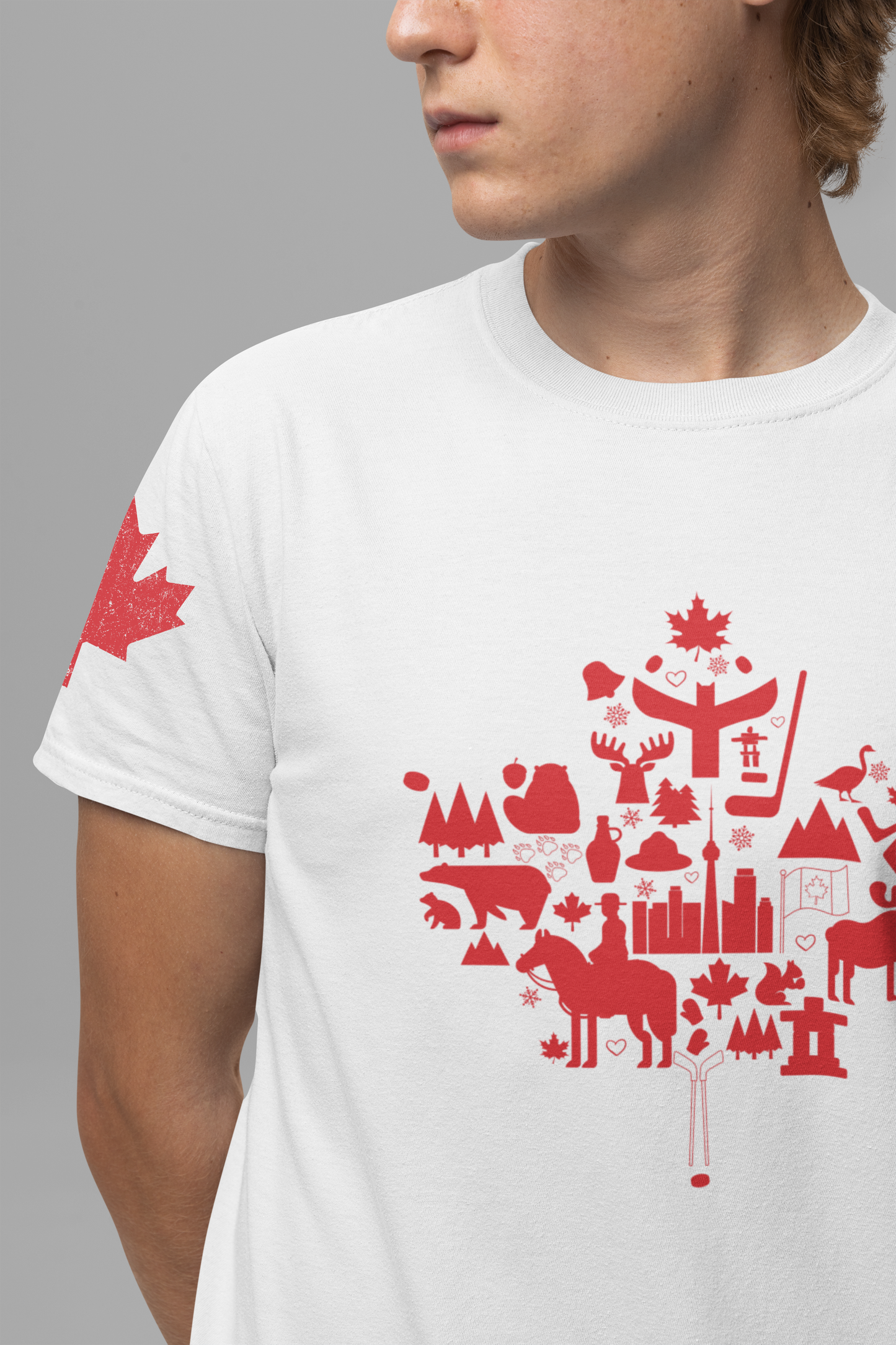 Canada Icons collage of iconic Canadian symbols Maple - Red Print T-Shirt