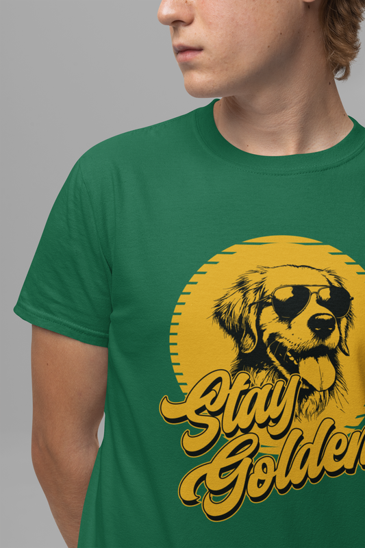 Stay Golden T-Shirt – Cool Golden Retriever with Sunglasses Graphic Tee