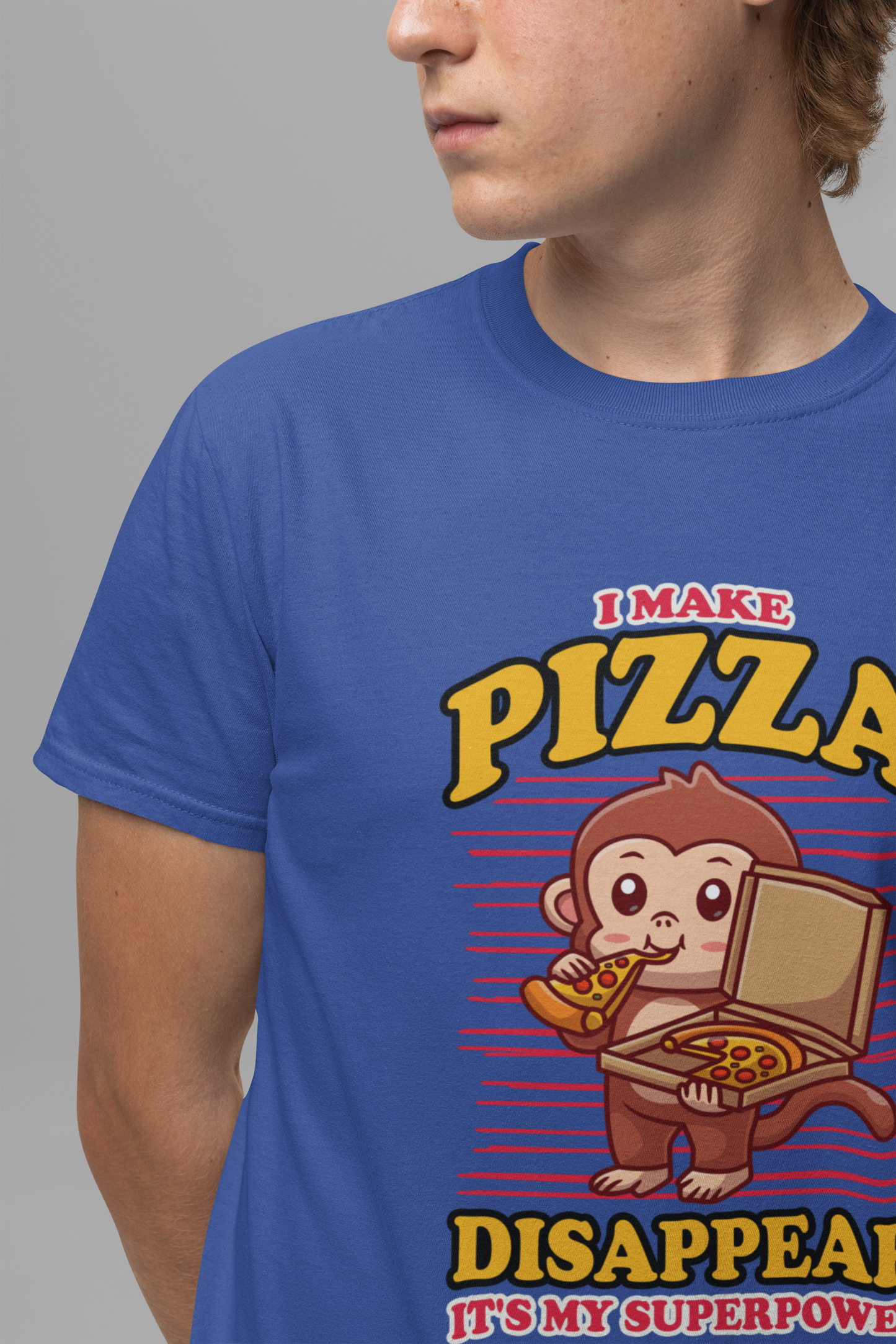 I Make Pizza Disappear T-Shirt – Funny Monkey With Pizza Box and Slice Graphic Tee