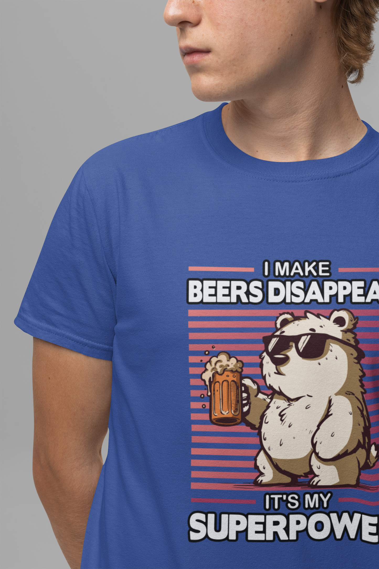 I Make Beers Disappear T-Shirt – Cool Bear With Sunglasses and Beer Funny Graphic Tee