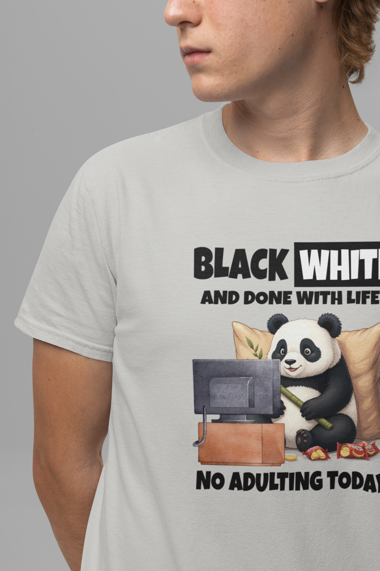 Black White and Done With Life Tee, Panda Humor Shirt, Anti Adulting Graphic Tee, Funny Mood Animal Top, Lazy Day Gift