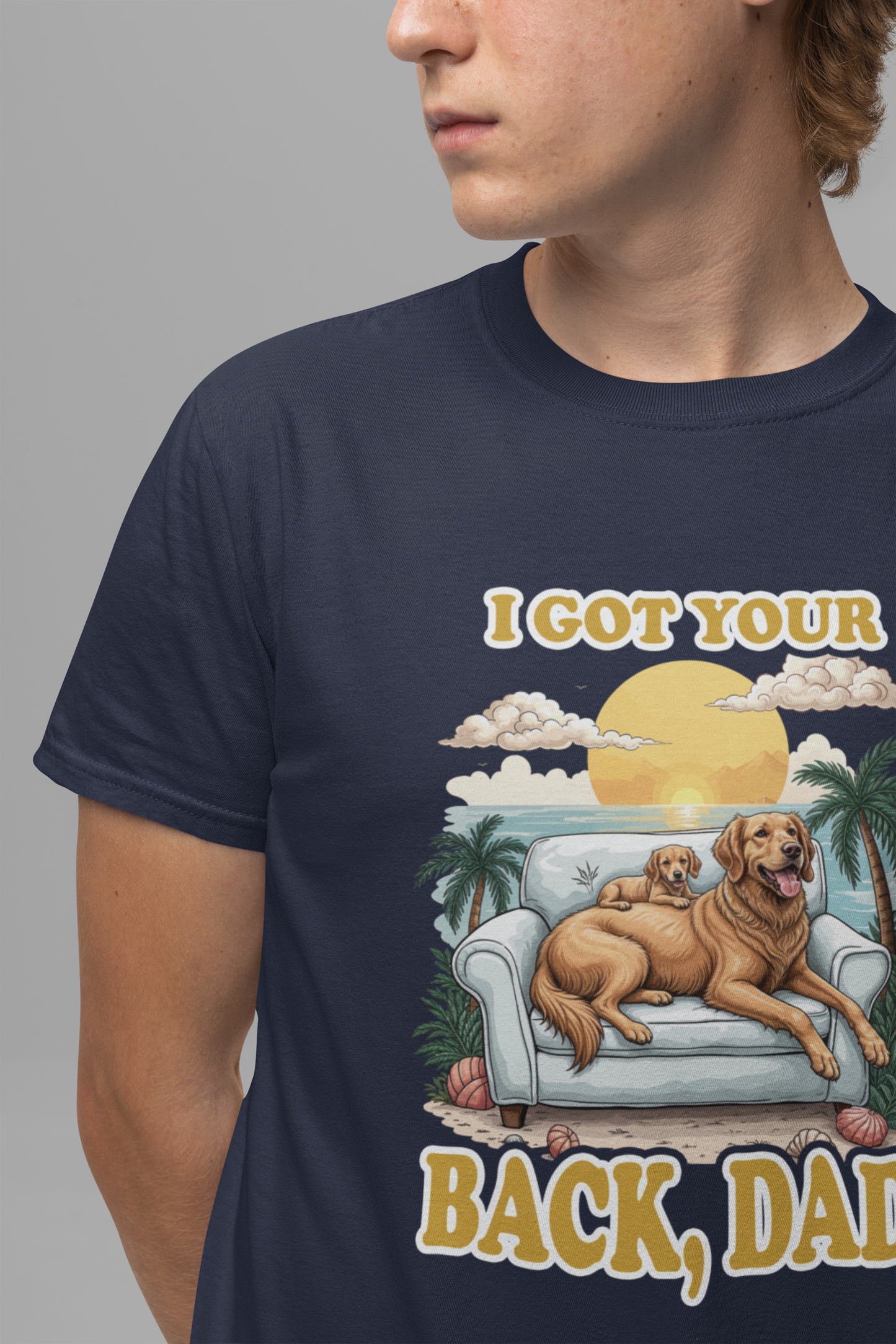 I Got Your Back Dad Tshirt Golden Retriever Father and Puppy on Couch Beach Sunset