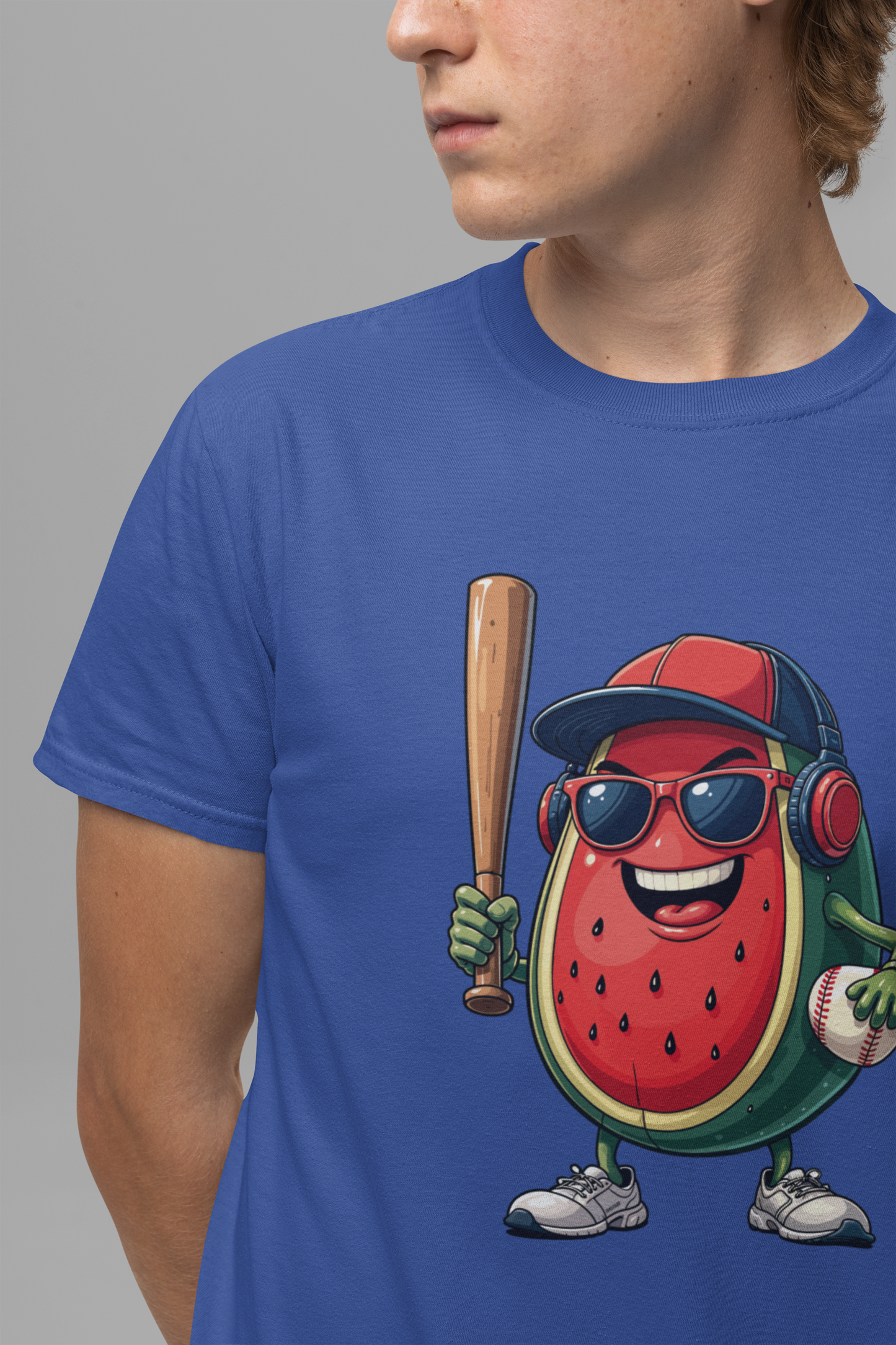 Happy Watermelon Baseball Mascot Tshirt Fun Sports Fruit Character Design