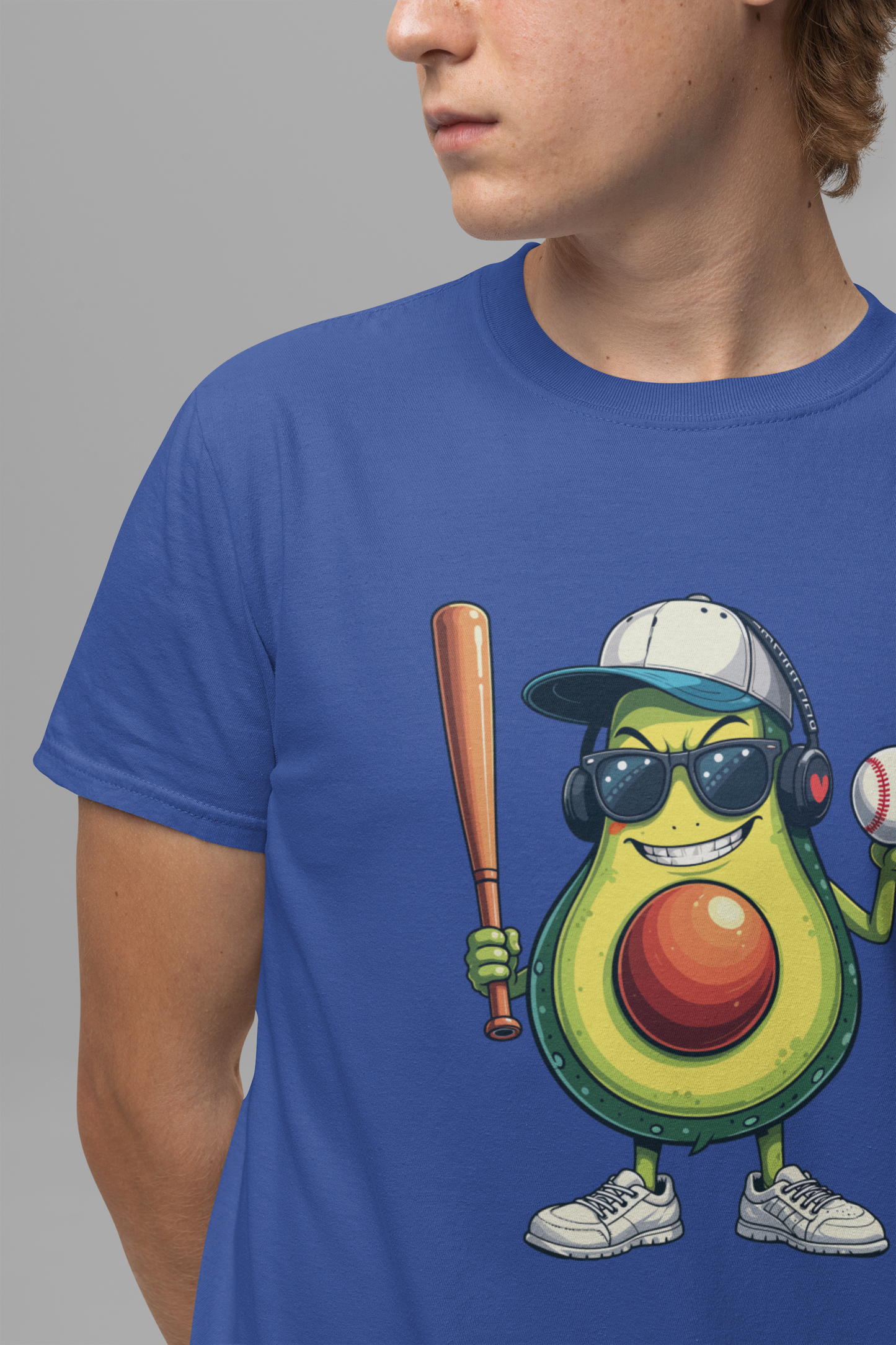 Aggressive Avocado Baseball Mascot Tshirt Bold Sports Fruit Character Design