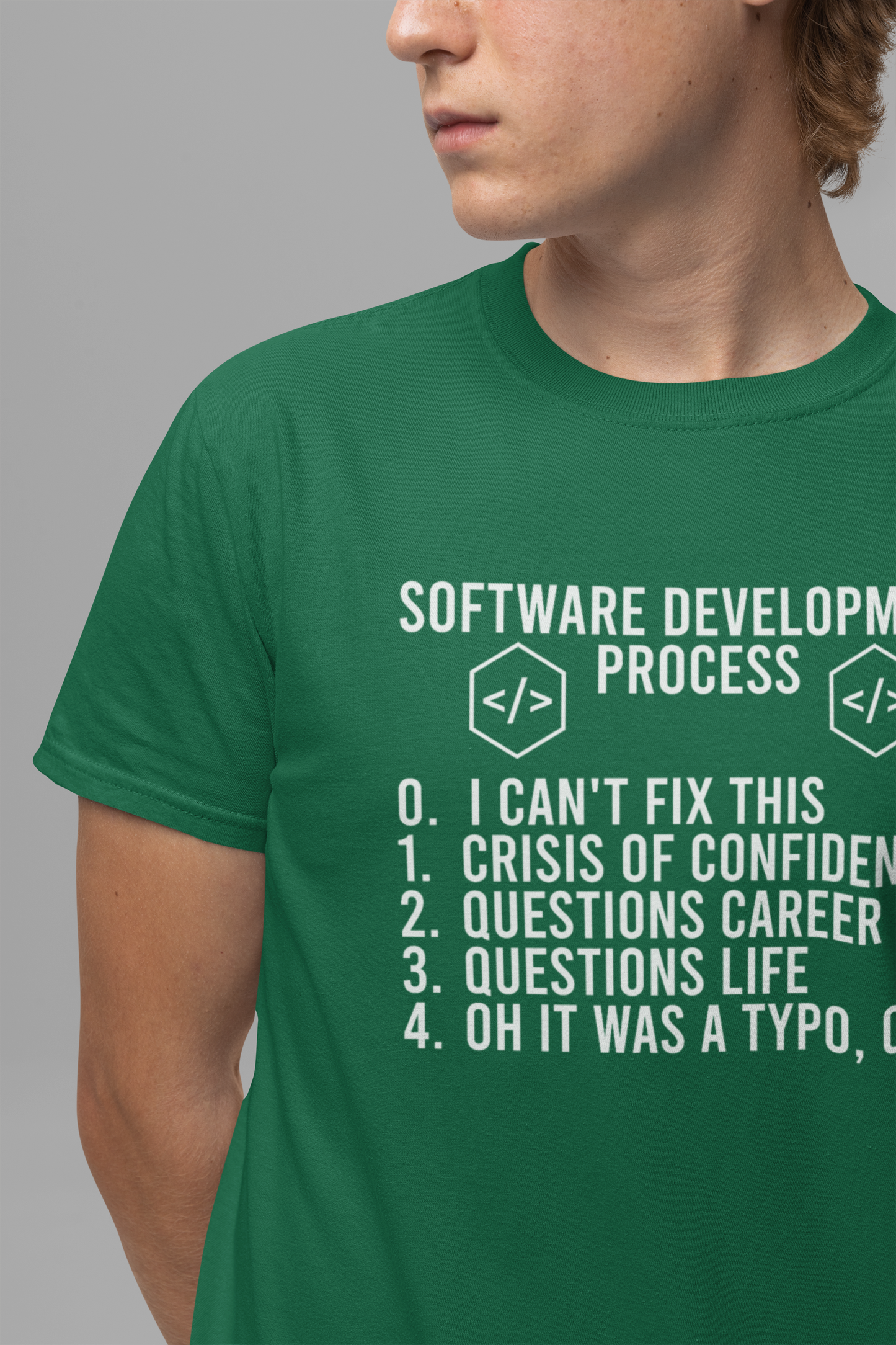 Software Engineering Humor Tee – Programmer Crisis Life Cycle