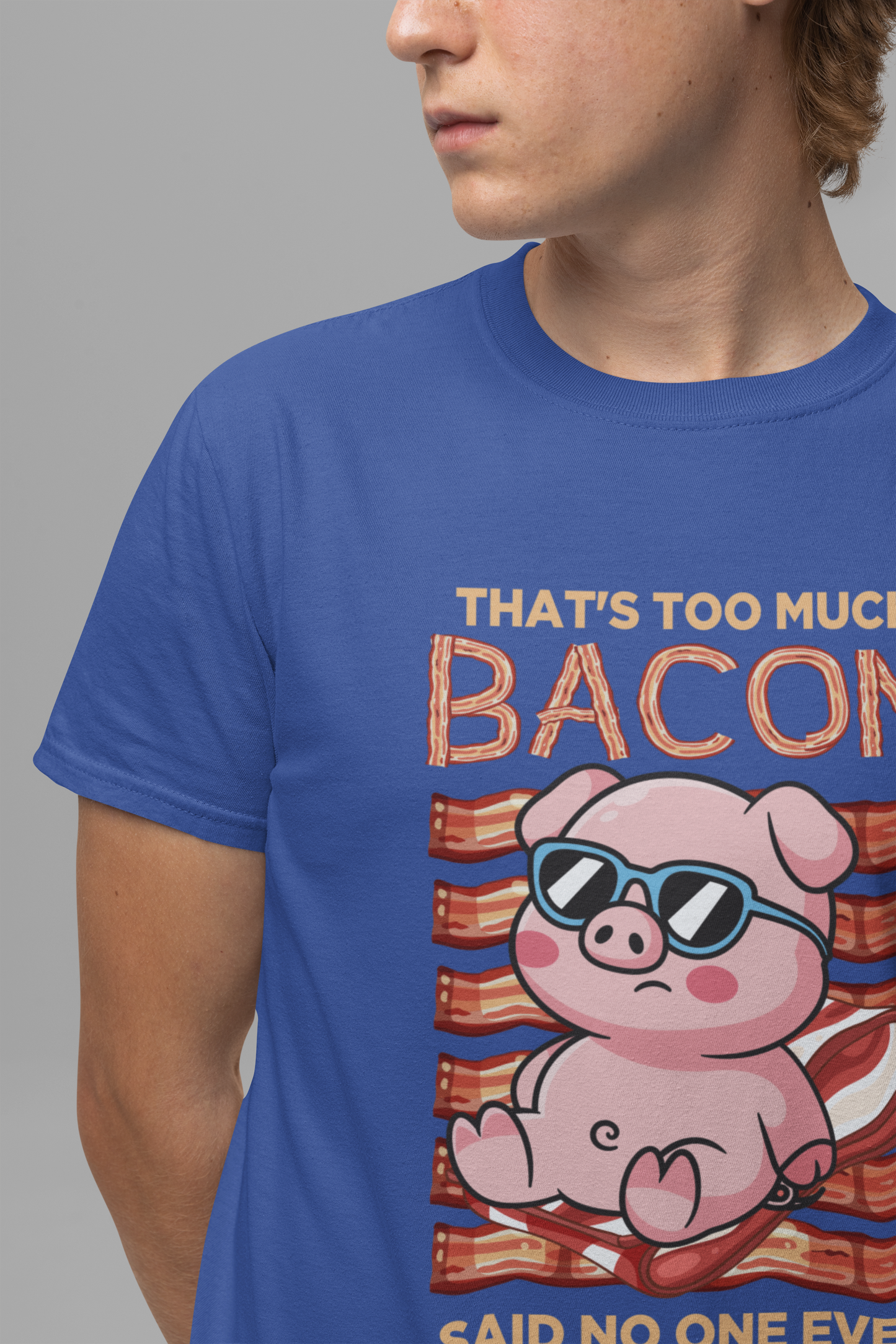 That’s Too Much Bacon Said No One Ever T-Shirt – Cool Pig Lounging with Sunglasses Graphic Tee