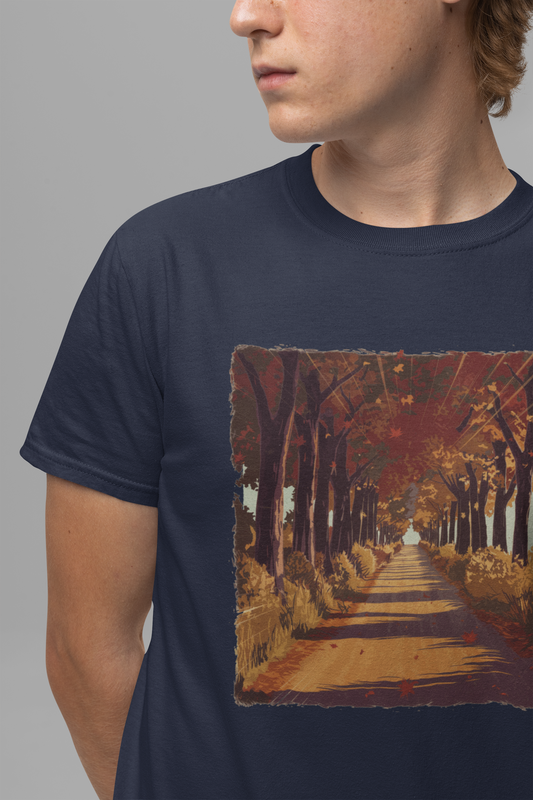 Golden Autumn Glow– Glowing Trees Lining the Road Graphic T-Shirt