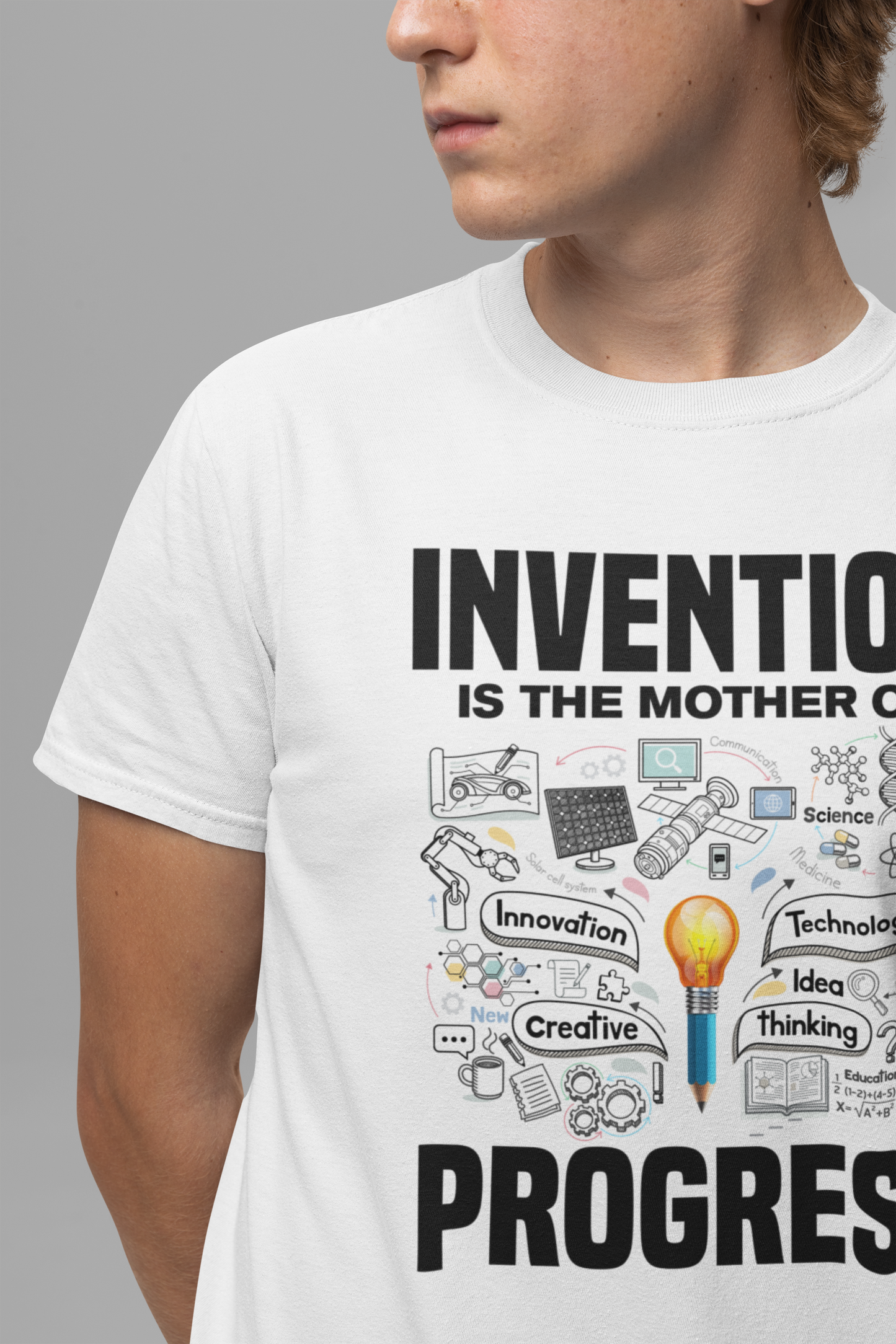 Invention is the Mother of Progress Tee, Innovation Quote Shirt, Science History Top, Progress Driven Graphic Tee, STEM Gift