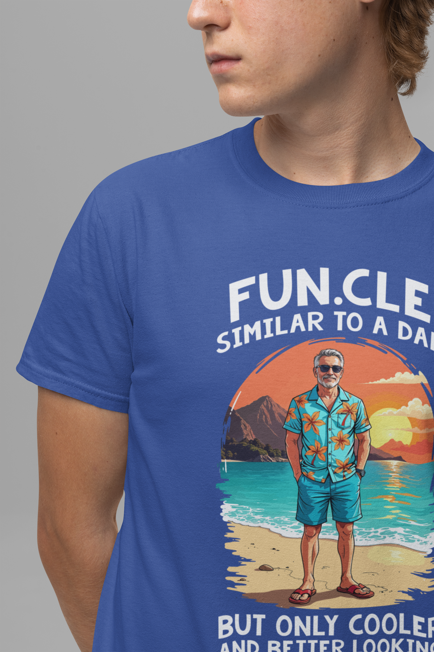 FUN.CLE Beach Sunset T-Shirt – Cool Uncle Beach Graphic with Funny Quote