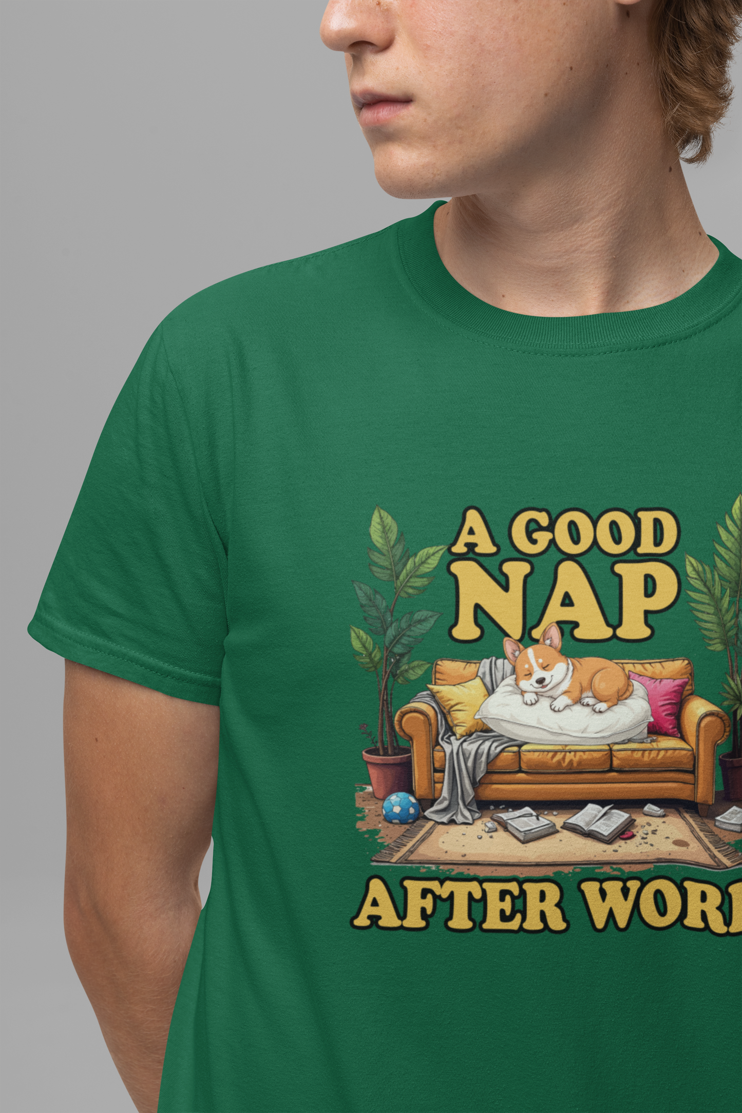 A Good Nap After Work – Sleeping Dog on Sofa Graphic T-Shirt