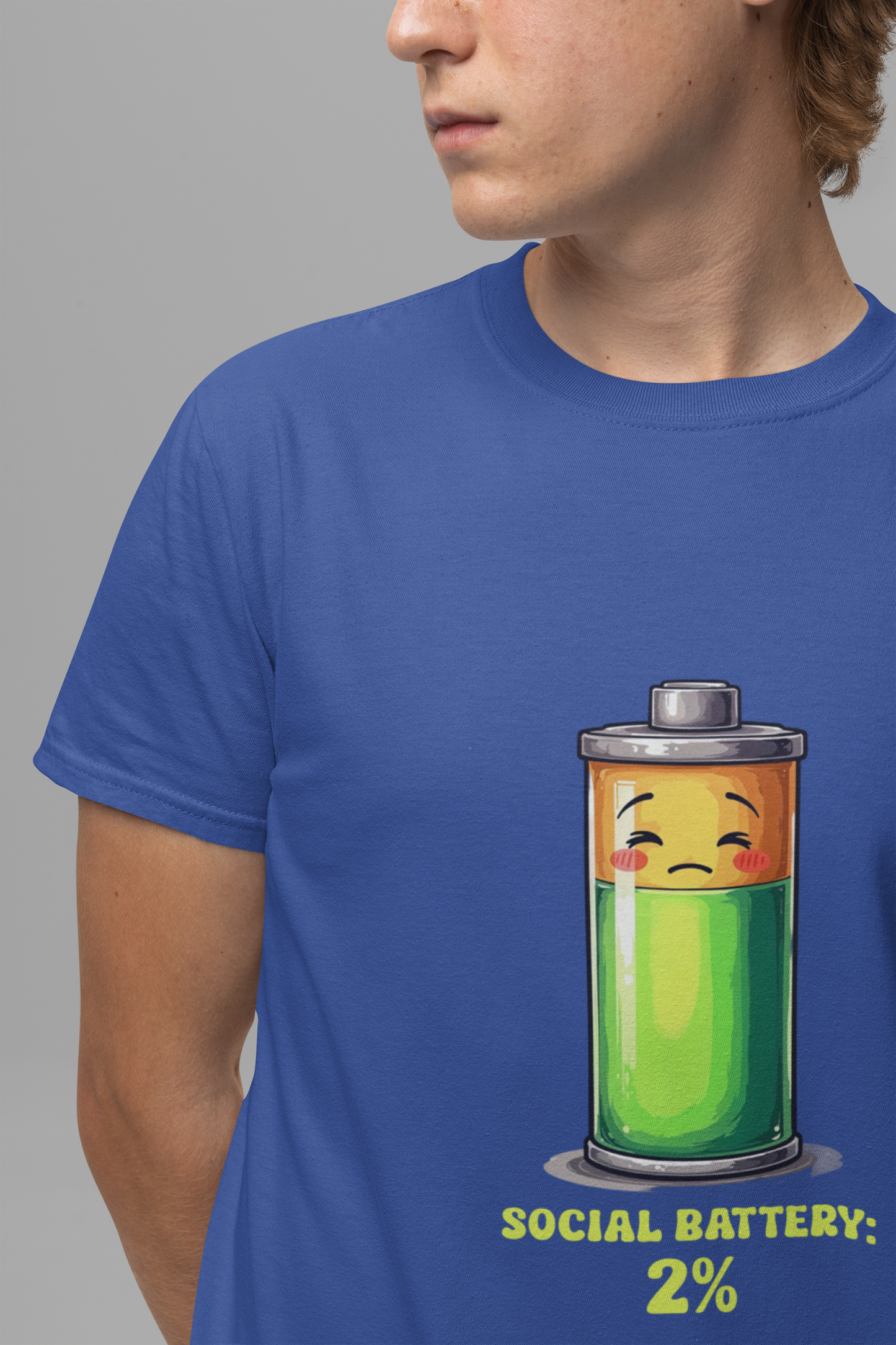 Social Battery 2% – Low Charge Sad Battery Graphic T-Shirt