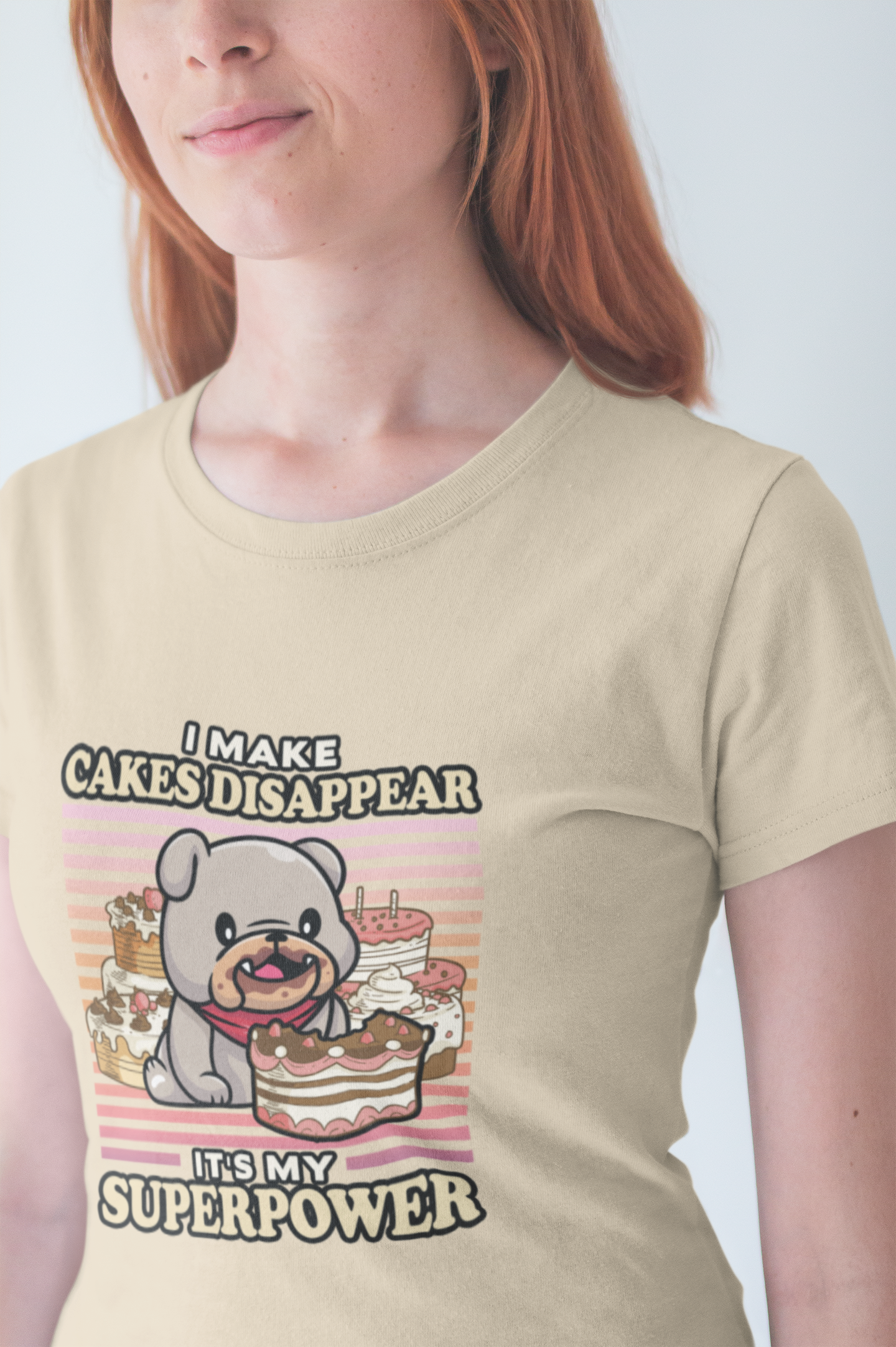 I Make Cakes Disappear T-Shirt – Cute Dog With Cakes Funny Super Power Graphic Tee