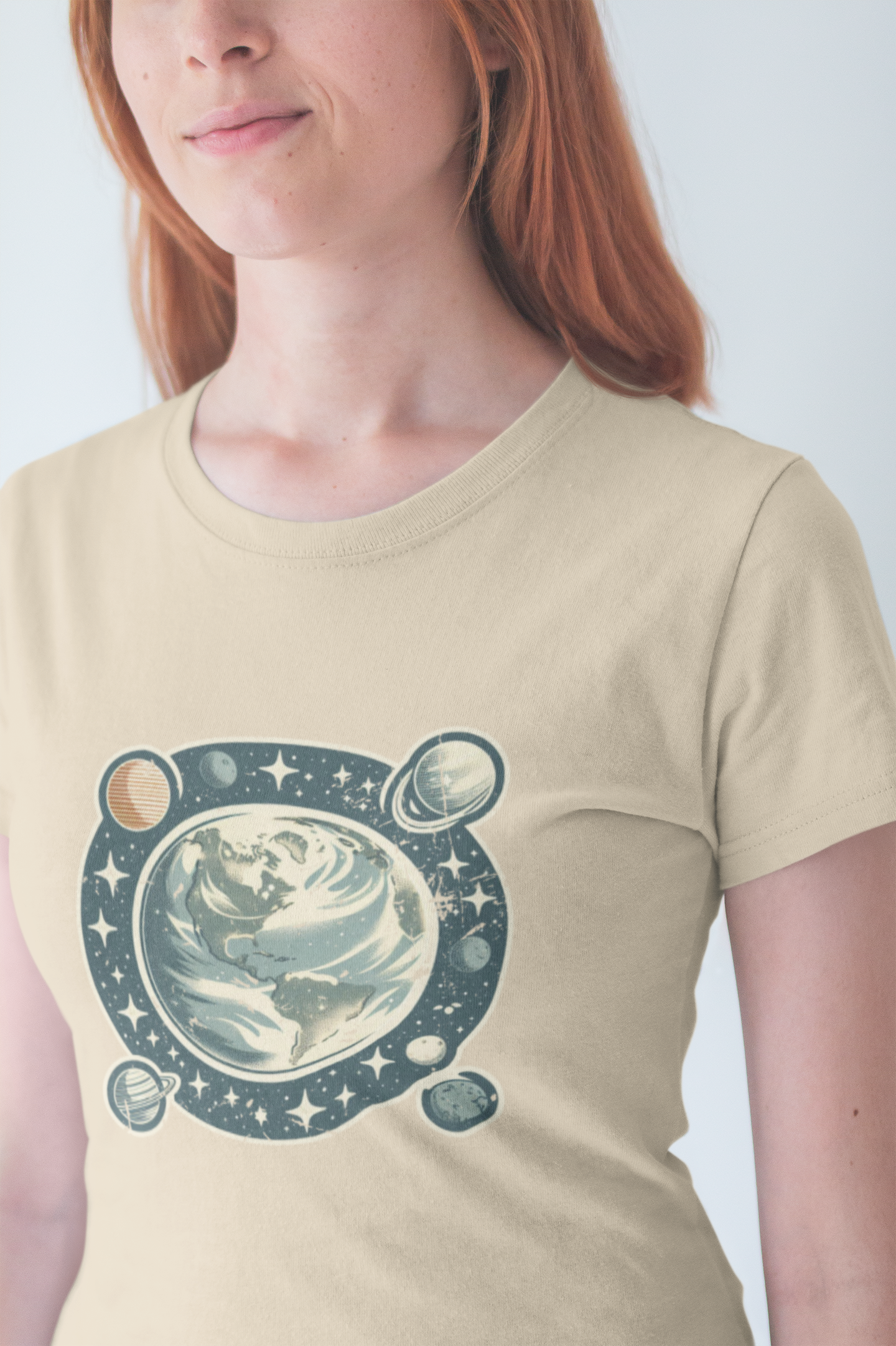 Earth Was Cool Tshirt – Gray Earth with Circular Planets and Stars Design
