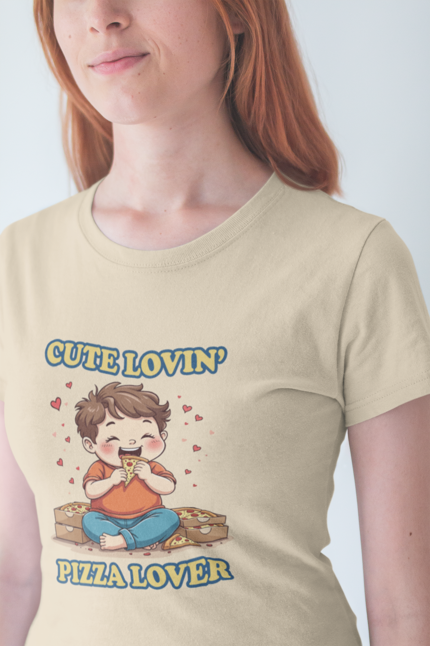 Cute Lovin’ Pizza Lover T-Shirt – Adorable Kid Eating Pizza Graphic