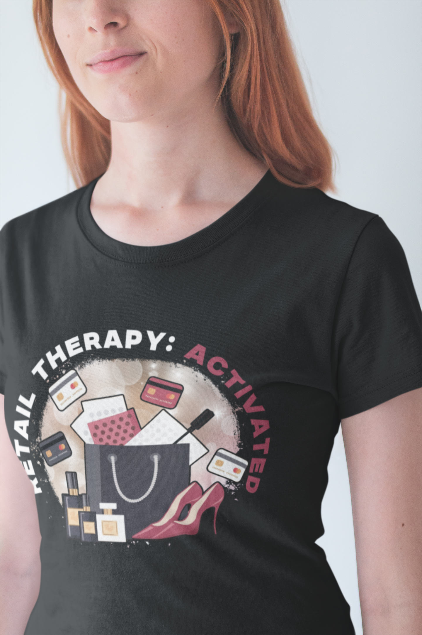 Retail Therapy Activated | Floating Cards & Shopping Haul Graphic T-Shirt