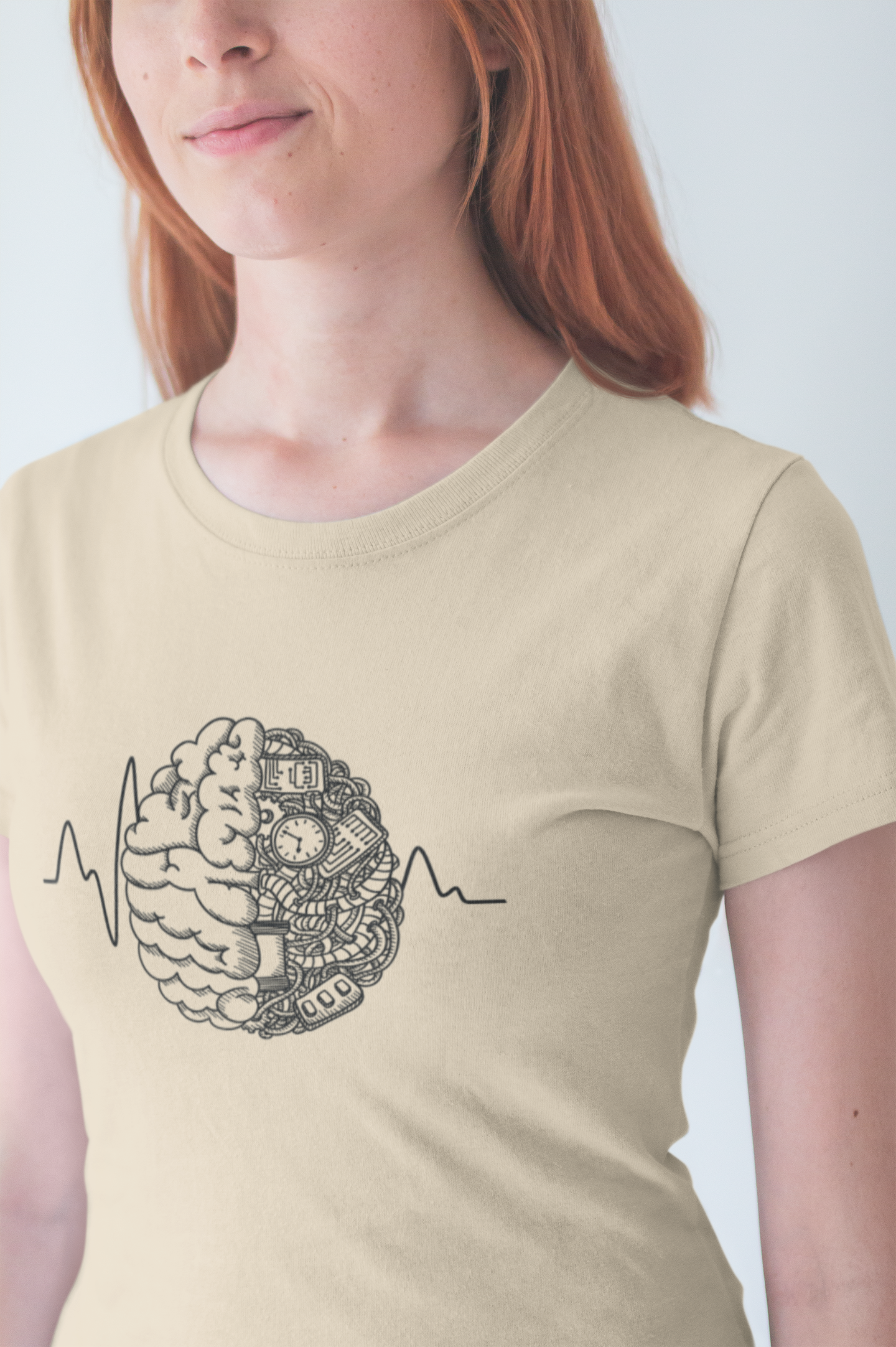 Human Brain Split Design Tshirt – Life Line with Nature & Man-Made Elements