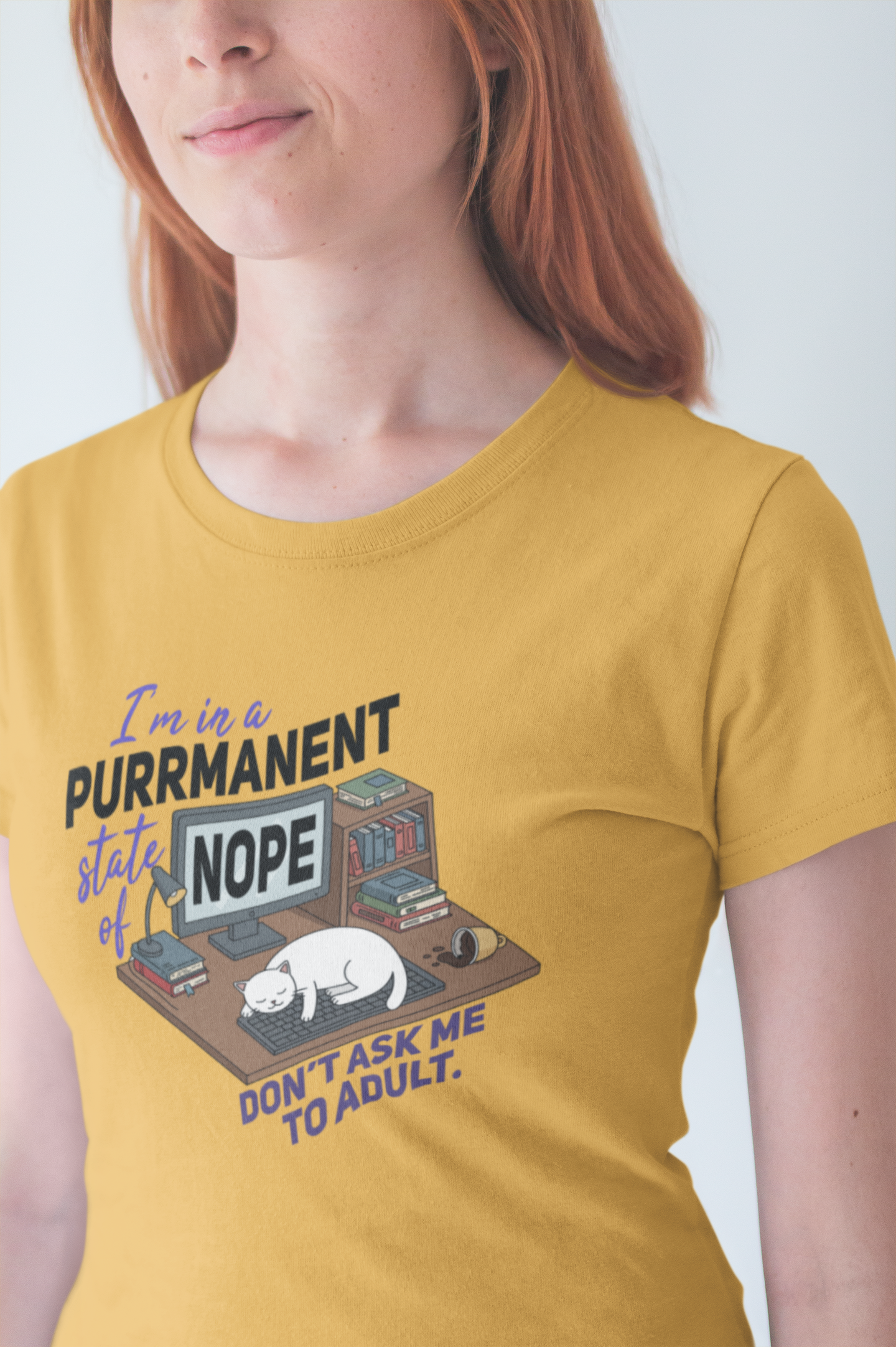 I’m in a Purrmanent State of Nope Tee, Cat Mood Shirt, Funny Anti Adulting Graphic Tee, Feline Sass Top, Lazy Day Gift