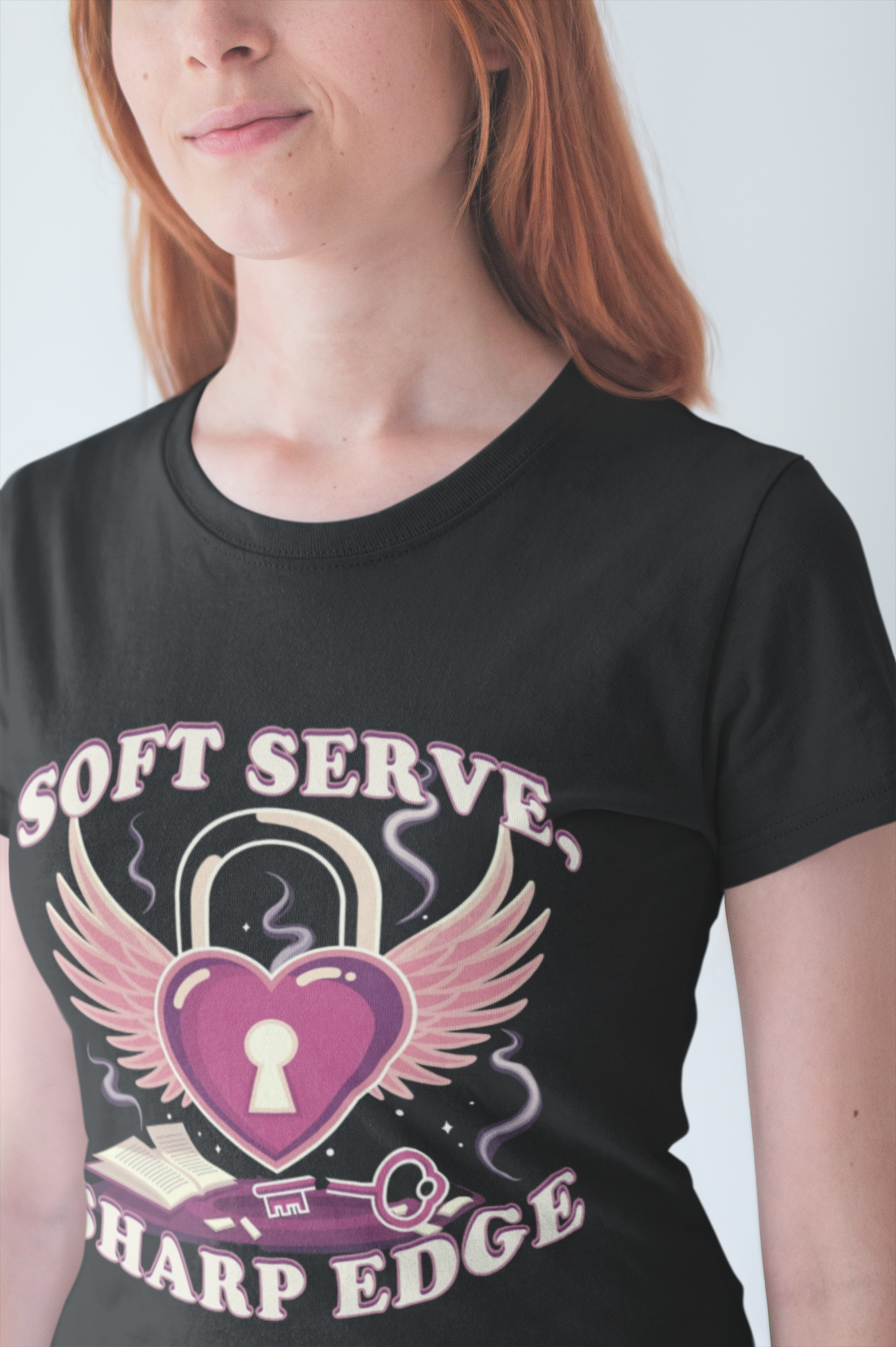 Soft Serve, Sharp Edge | Heart Lock, Wings & Broken Key Graphic T-Shirt