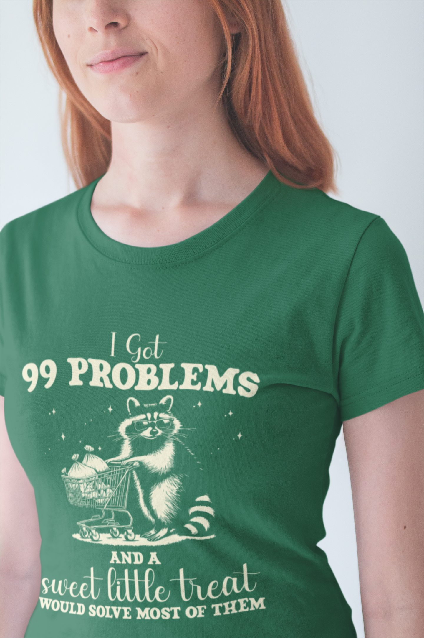 Raccoon with Sunglasses T-Shirt – Funny Shopping Cart & Cash Bags Graphic Tee