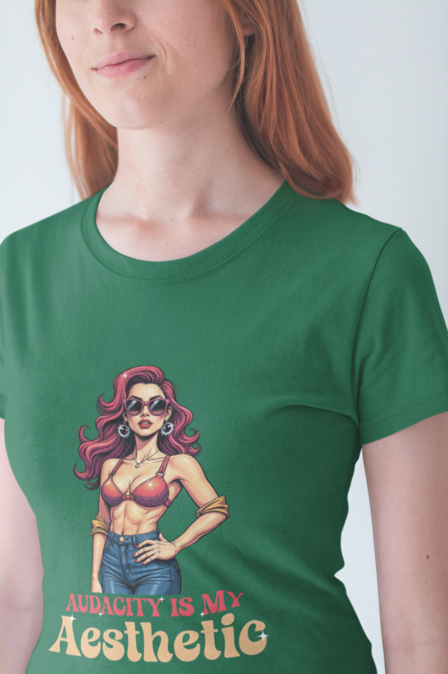 Audacity Is My Aesthetic – Stylish Woman with Sunglasses Graphic T-Shirt