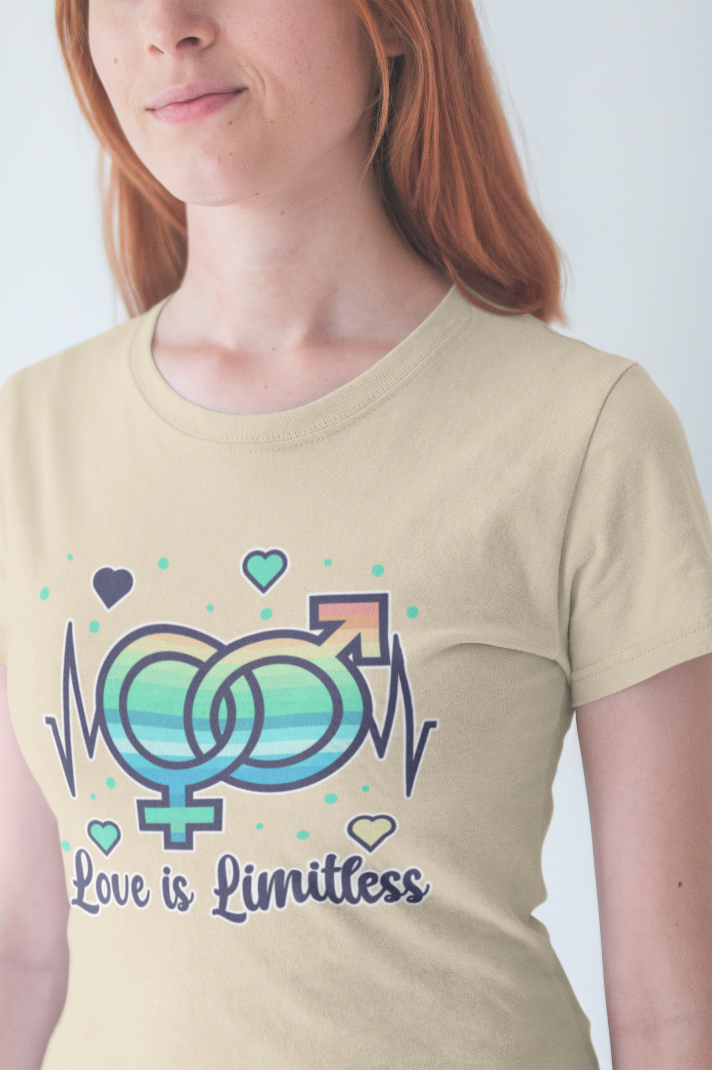 Love Is Limitless – Interconnected Gender Symbols & Heart Graphic T-Shirt