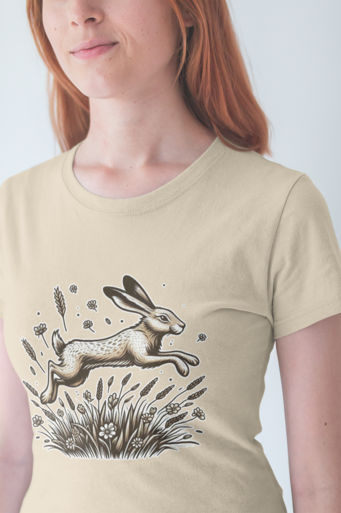 Leaping Lively Hare in Grain Field with Lush Grass Graphic T-Shirt