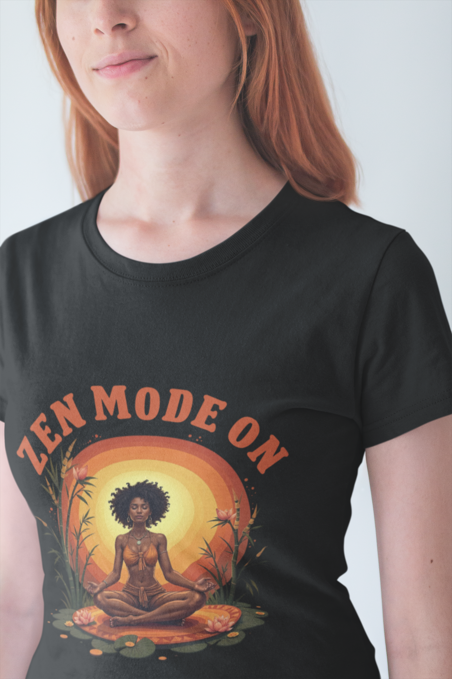 Zen Mode On – Peaceful Meditation Lotus Glow Graphic T-Shirt