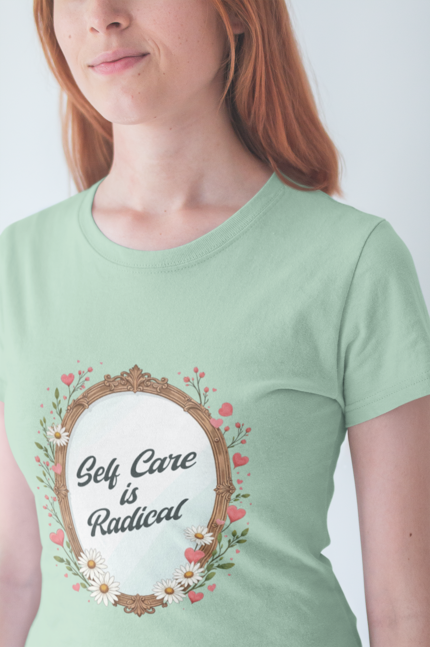 Self Care Is Radical – Floral Oval Mirror Graphic T-Shirt