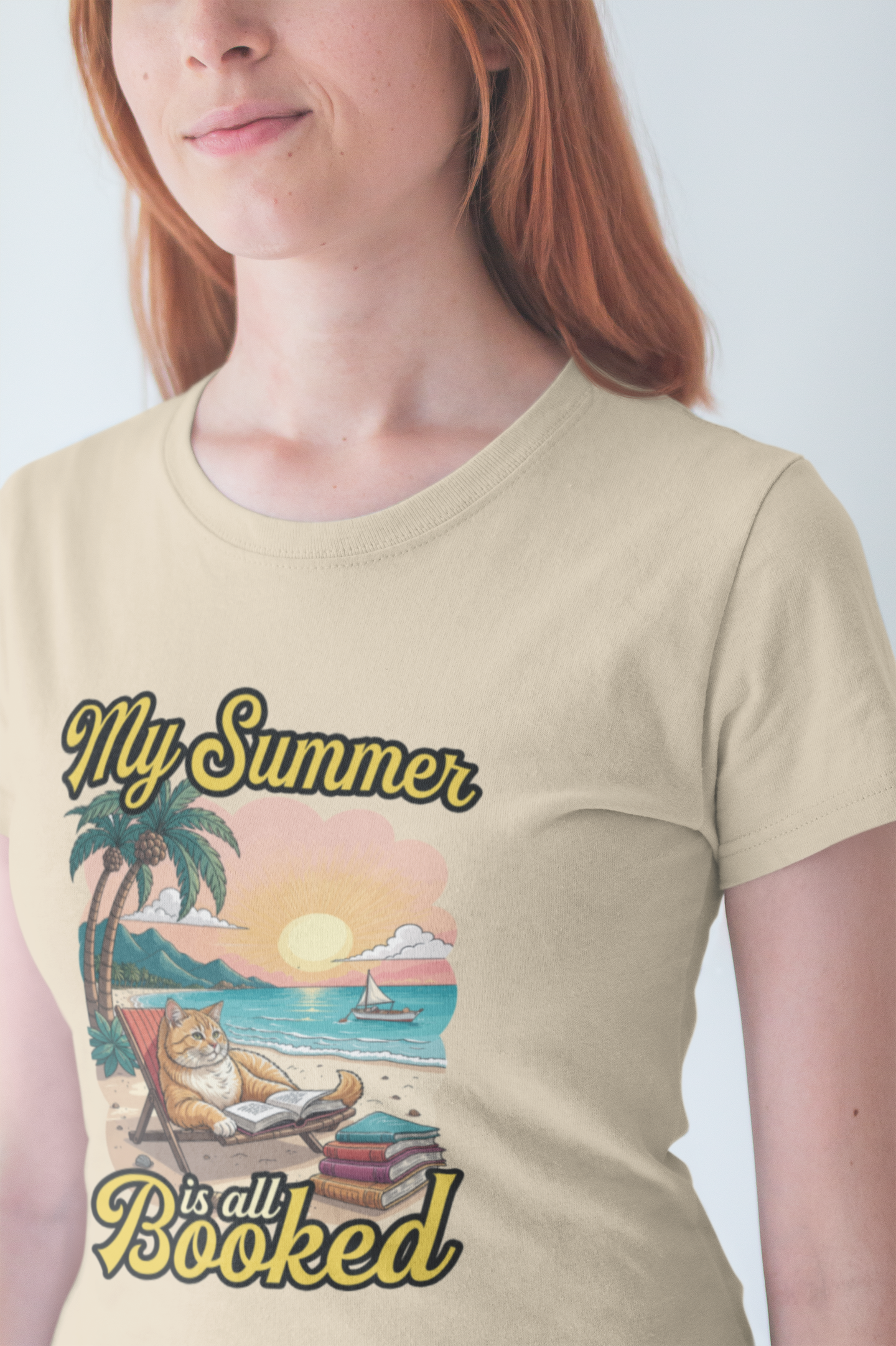 My Summer Is All Booked Tshirt Cat on Beach with books