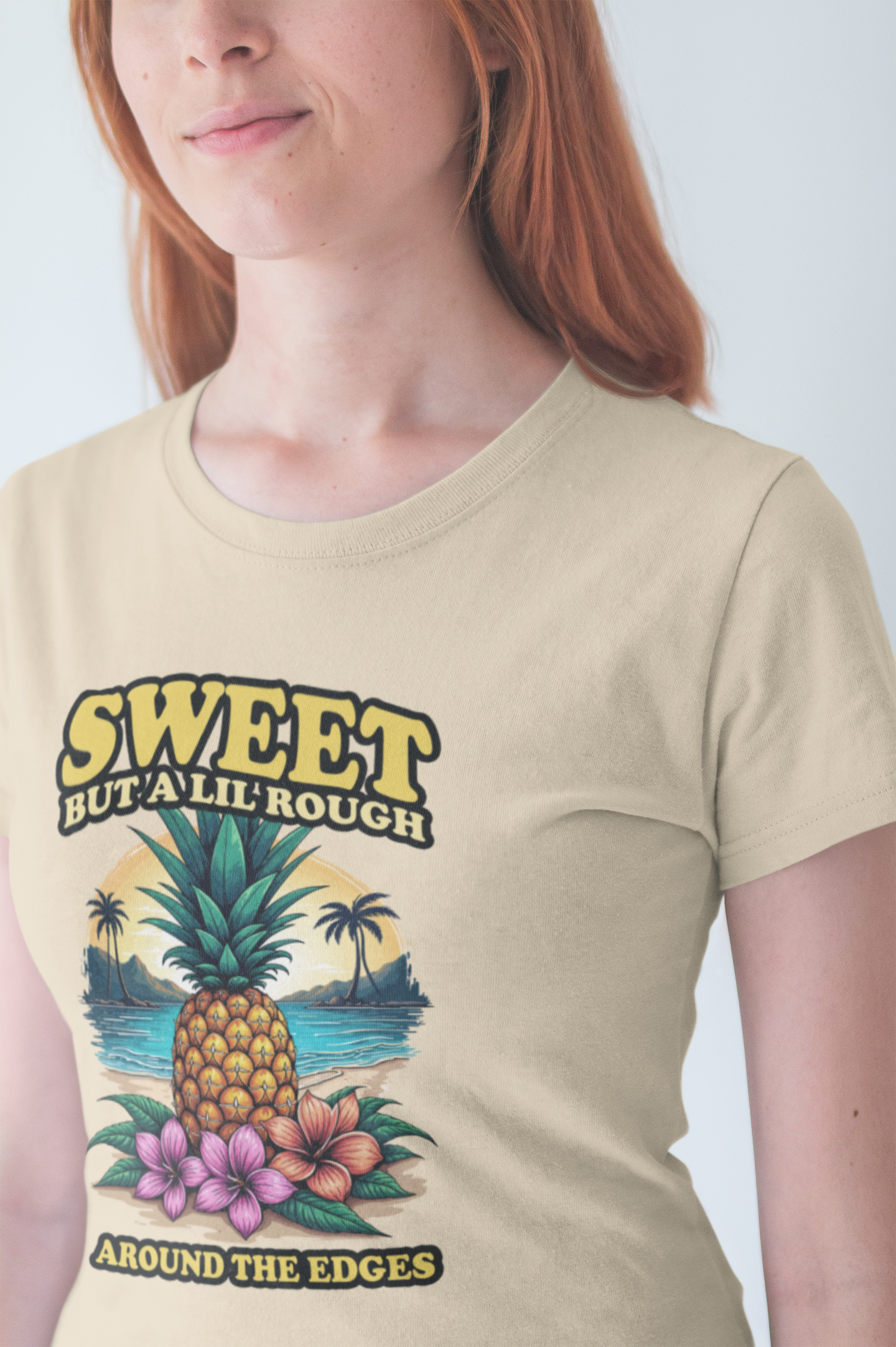 Sweet But A Lil Rough Around The Edges T Shirt Large Pineapple Tropical Beach Scene
