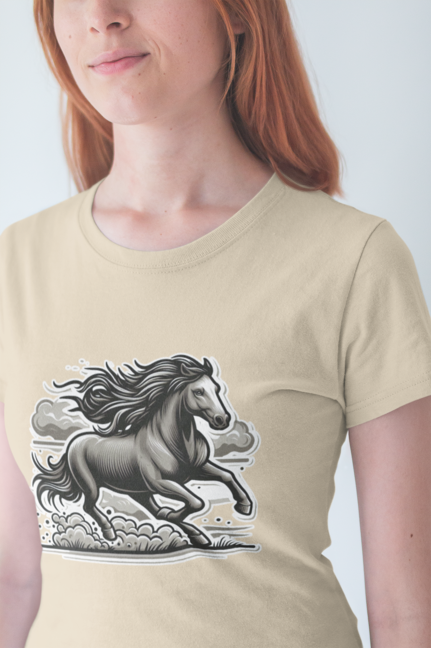 Wild Mustang Running Free with Dust and Dramatic Clouds Graphic T-Shirt