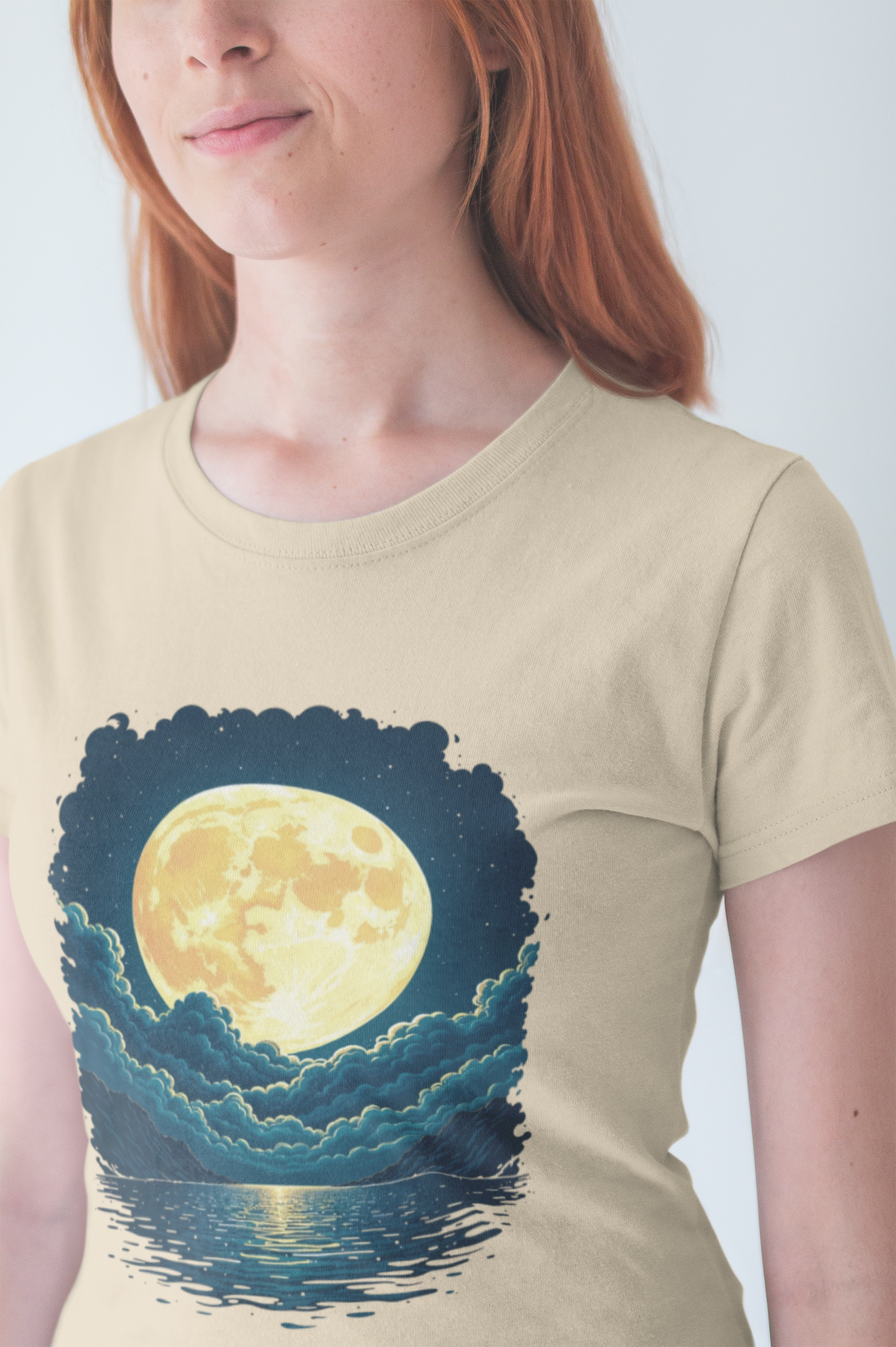 Full Moon Over Water T-Shirt – Night Sky and Clouds Graphic Tee