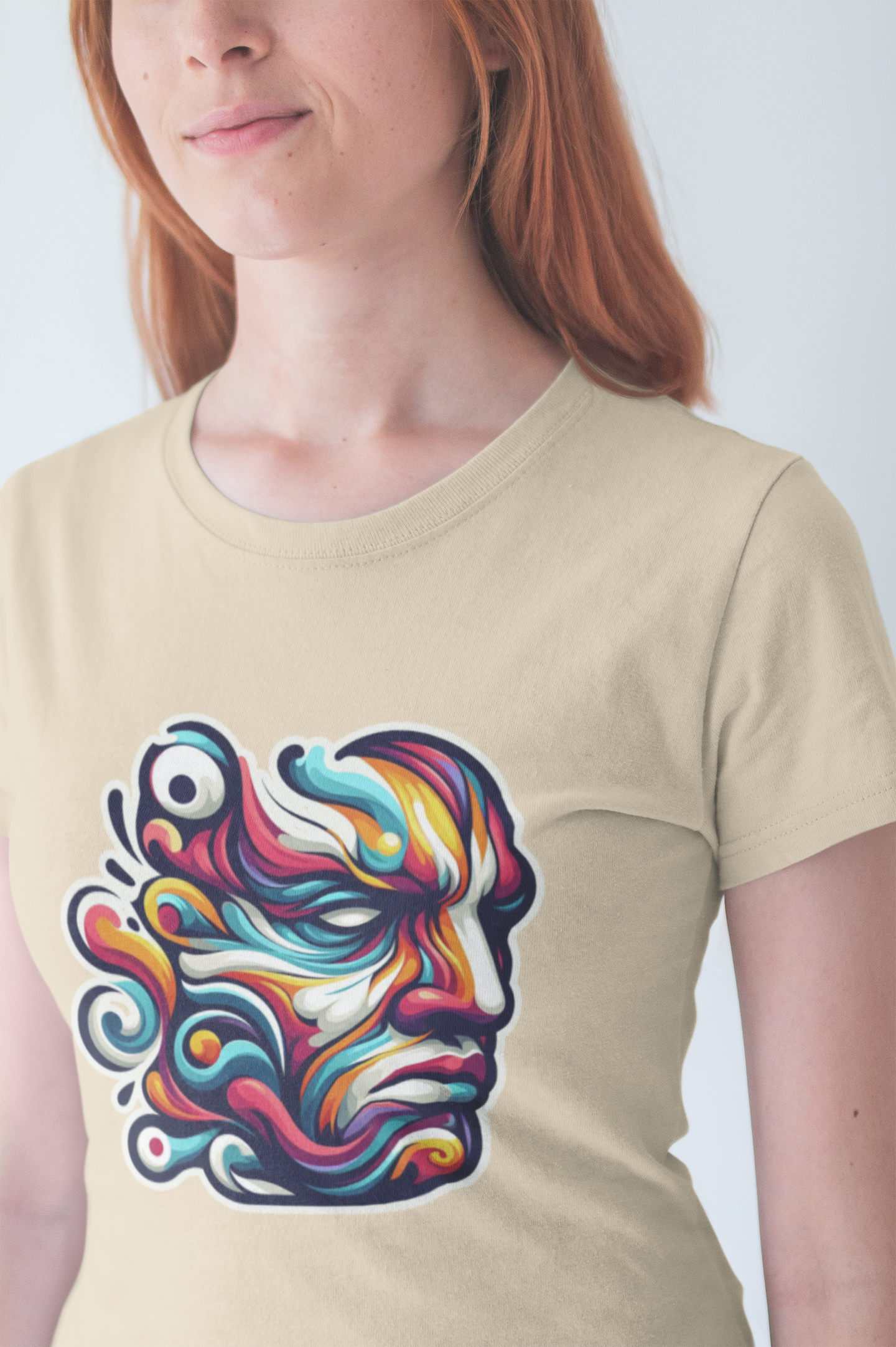 The Art of Expressionism Tshirt – Colorful Curved Strokes Forming a Vibrant Face