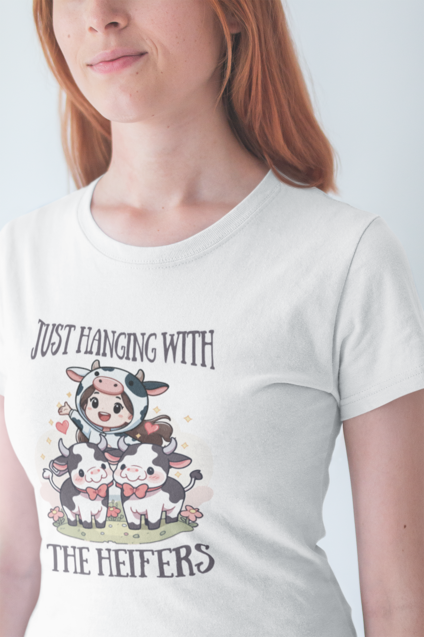 Just Hanging With the Heifers T Shirt – Kid Dressed as Cow with Two Hugging Cows