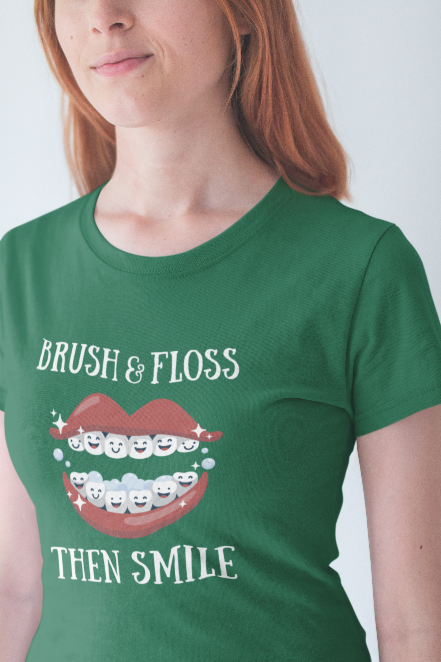 Brush and Floss Then Smile T Shirt Big Laughing Mouth Dental Humor