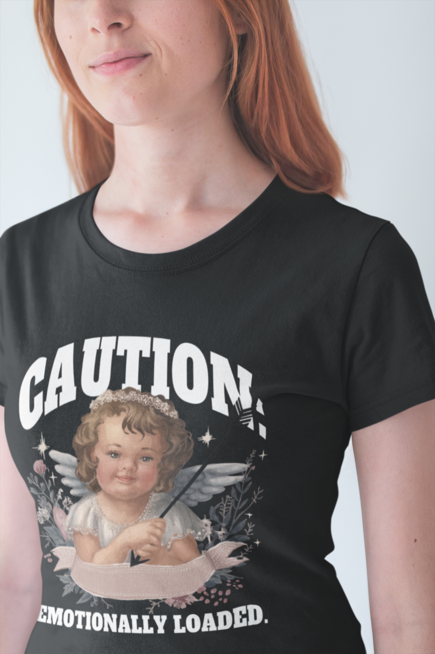 Caution: Emotionally Loaded | Little Girl Angel with Arrow Graphic T-Shirt