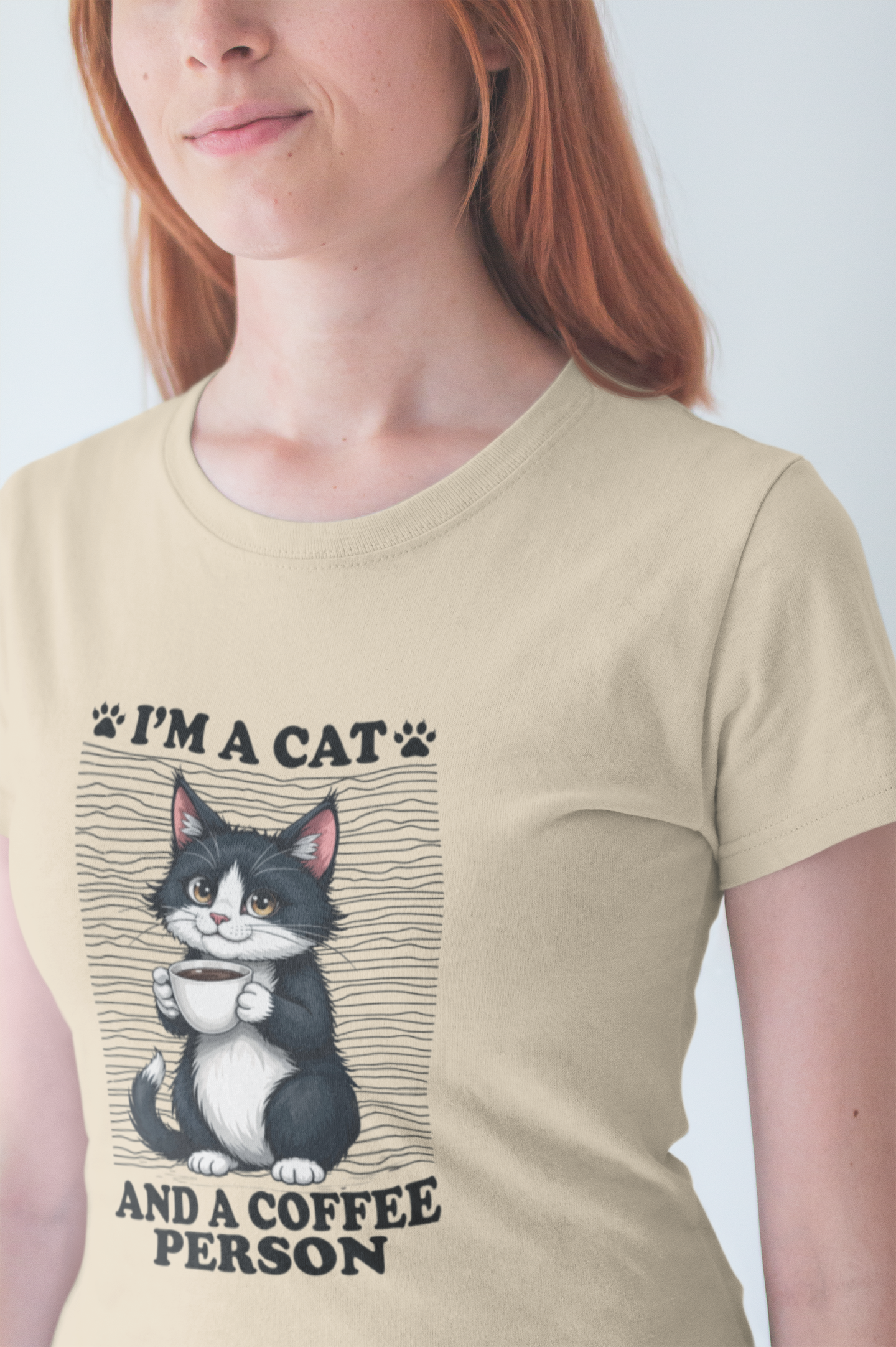 Cat and Coffee Person T-Shirt – Cute Cat Holding Coffee Cup Tee