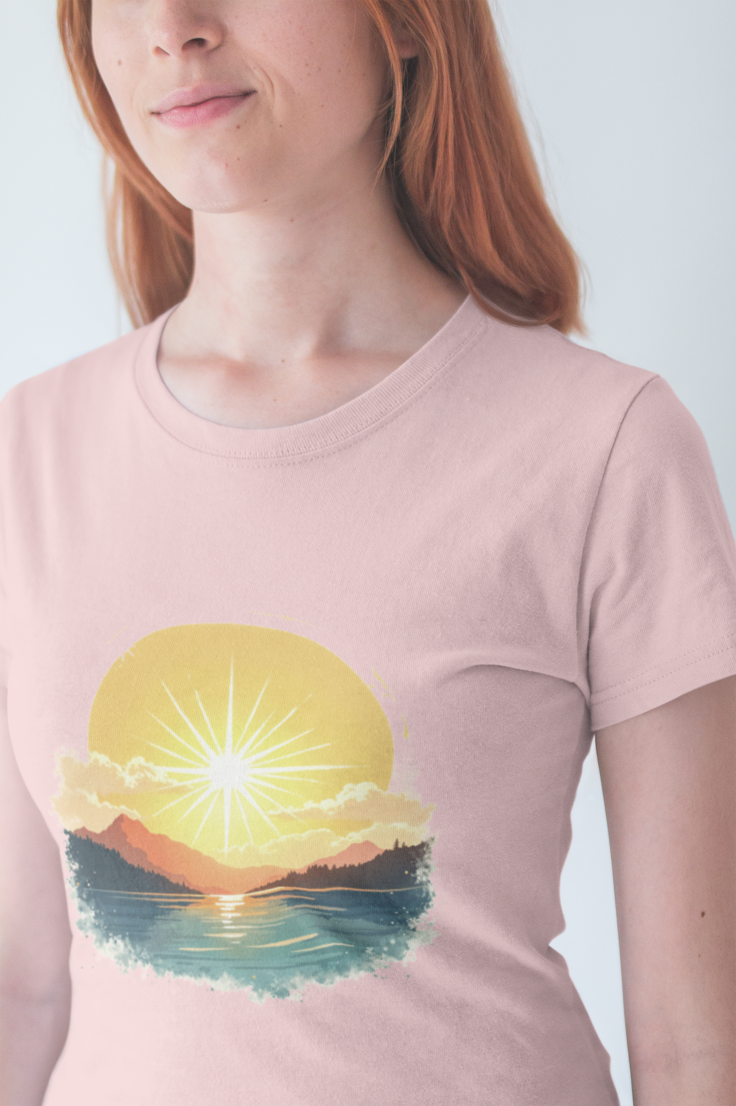 Sunset Mountain and Waterbody Landscape Graphic T-Shirt