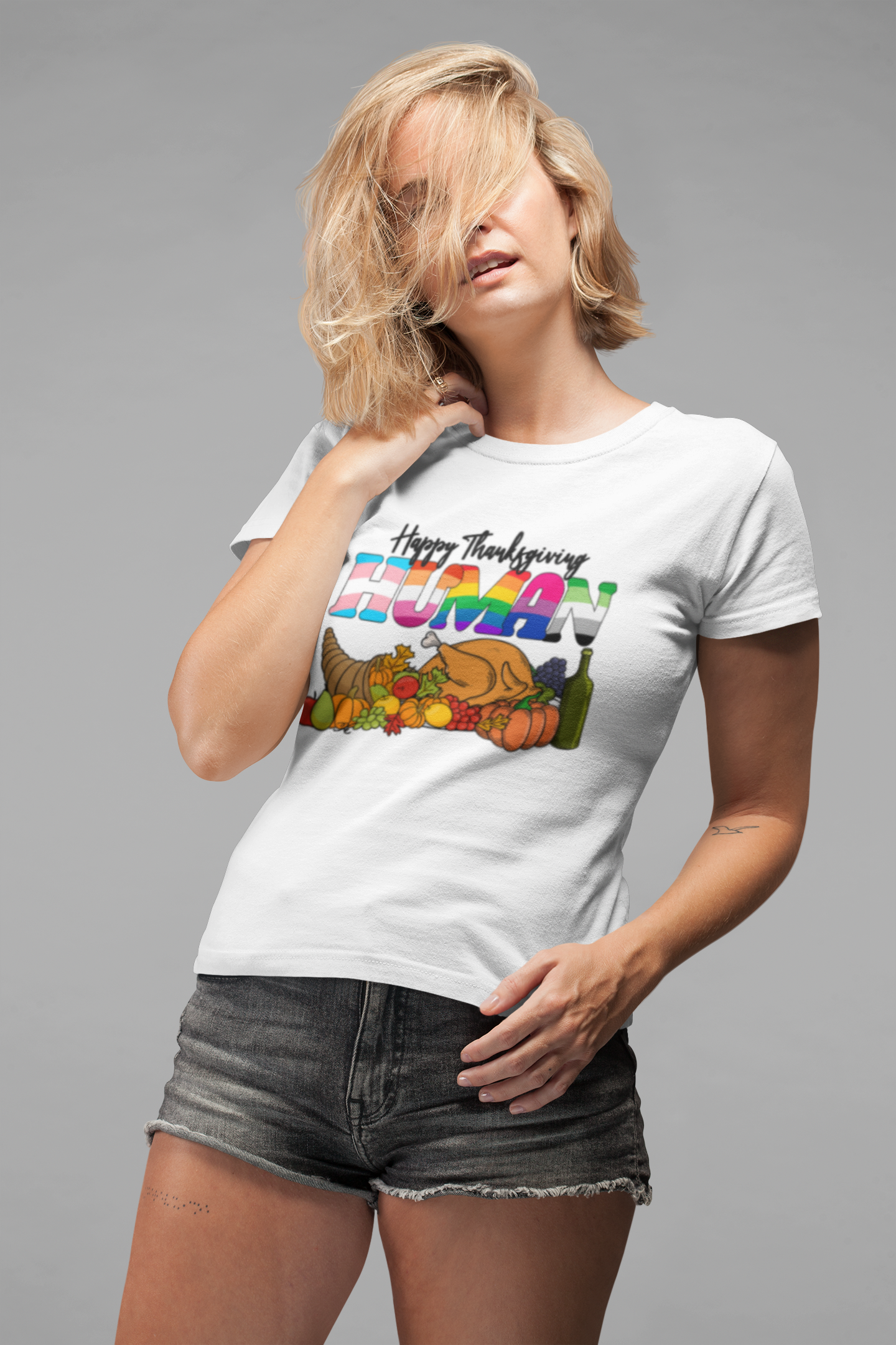 Happy Thanksgiving Human Gradient Text T-Shirt