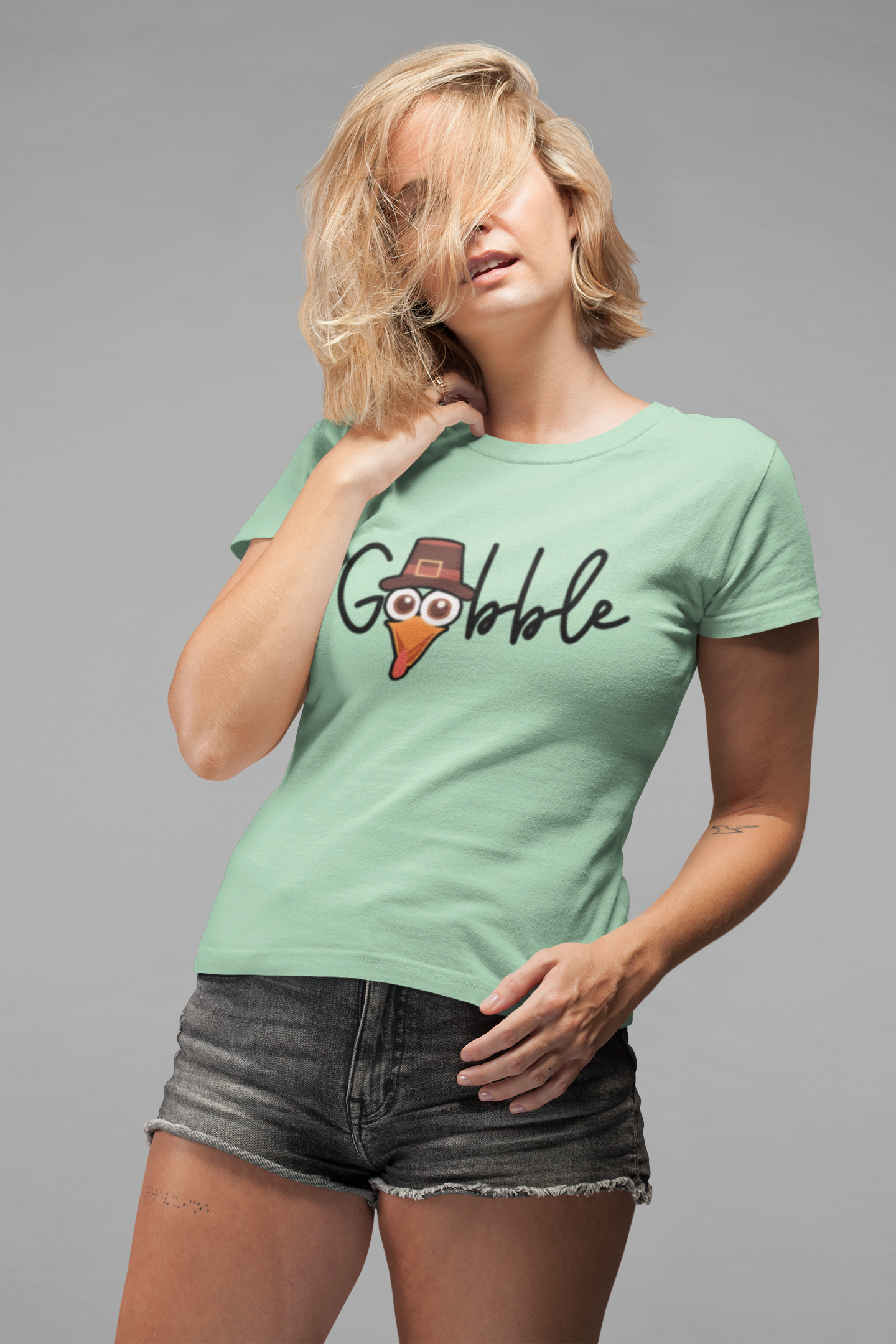 Gobble Turkey Head Cursive T-Shirt