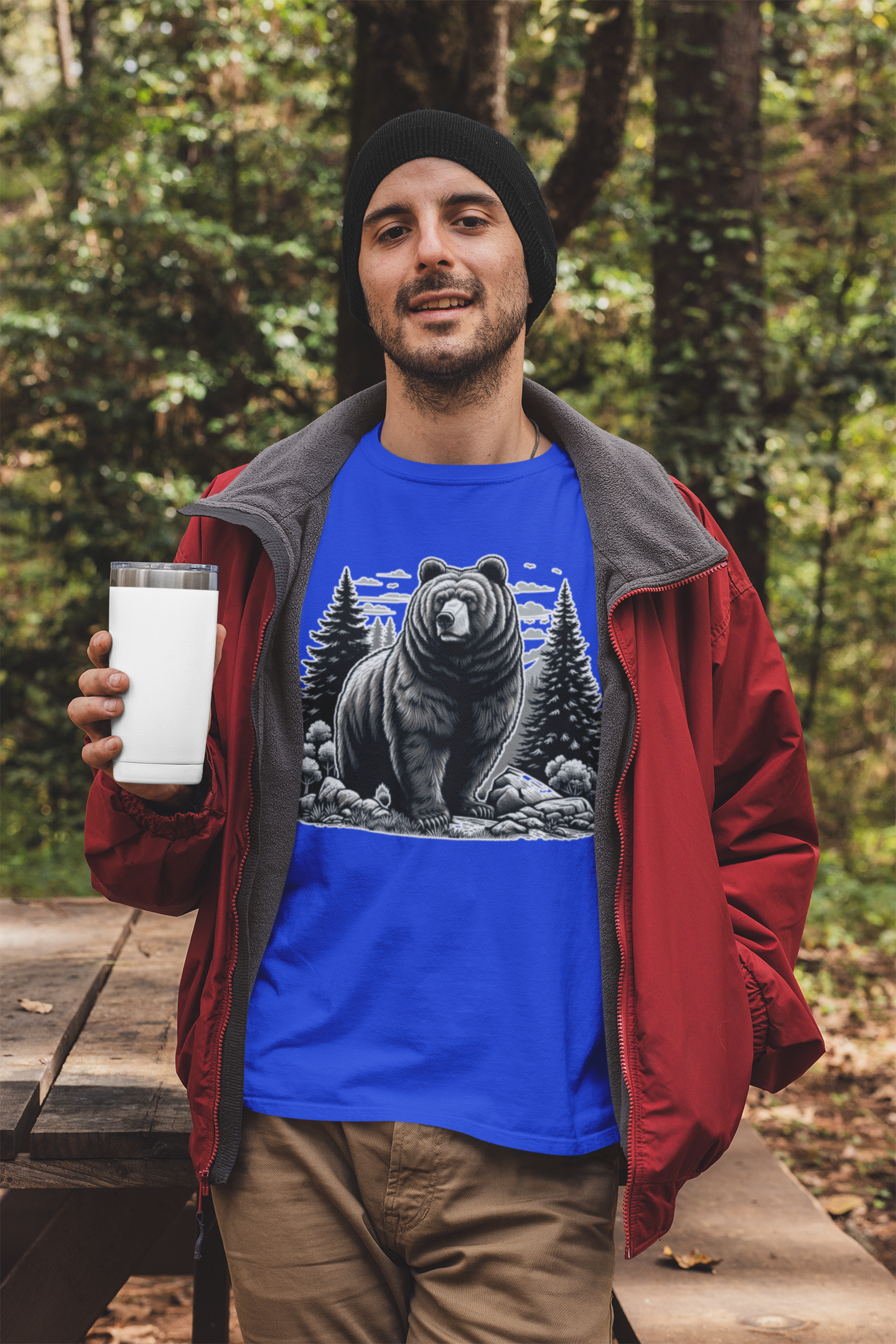 Majestic Wild Bear gazes intently at Stream Edge captivating Graphic T-Shirt