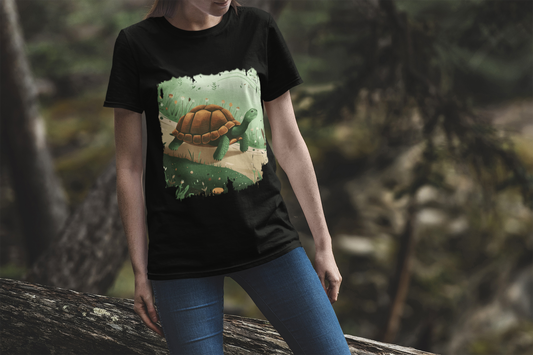 Brisk Tortoise Racing to the Finish Line with Breezy Green Pathway Graphic T-Shirt