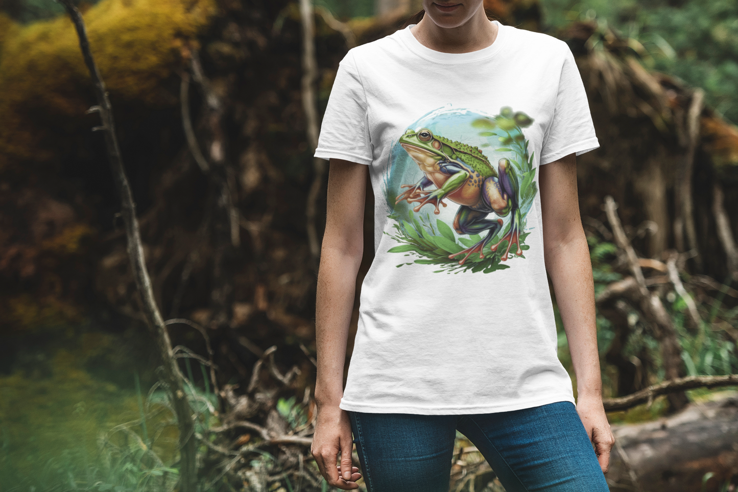 Leaping Frog in Air with energy and grace in Lush Green Vegetation Graphic T-Shirt