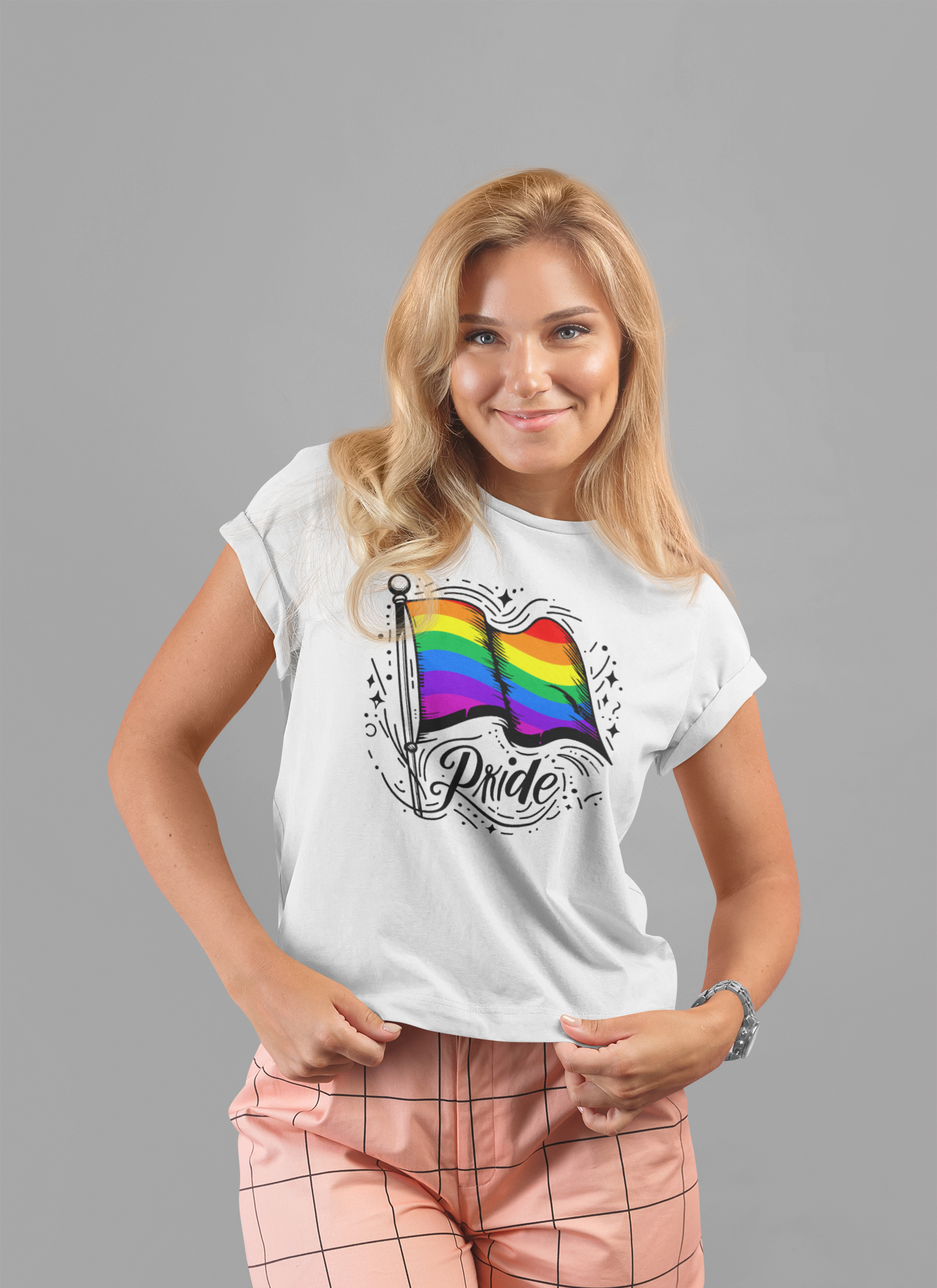 Pride Without Prejudice – Colorful Flag with Lines, Dots & Symbols Graphic T-Shirt