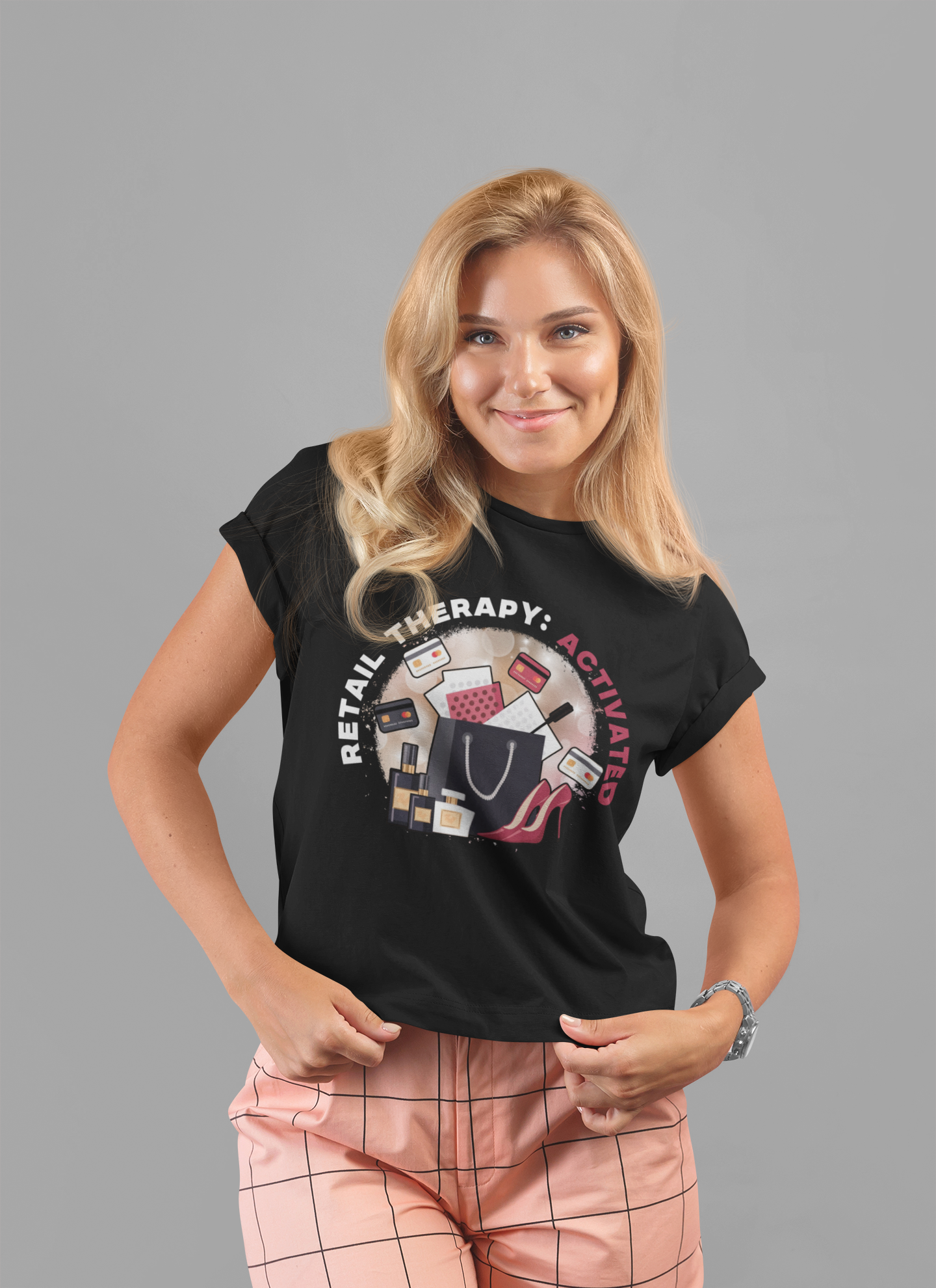 Retail Therapy Activated | Floating Cards & Shopping Haul Graphic T-Shirt