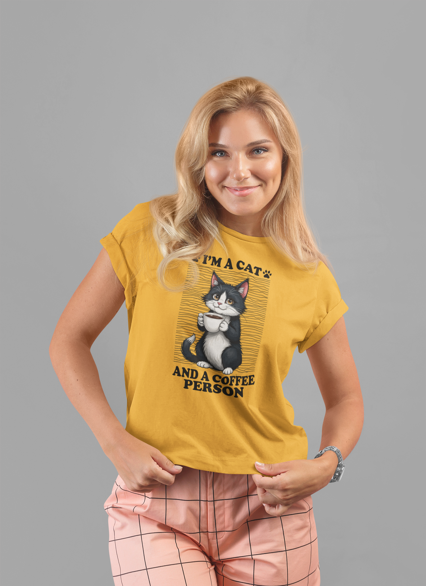 Cat and Coffee Person T-Shirt – Cute Cat Holding Coffee Cup Tee