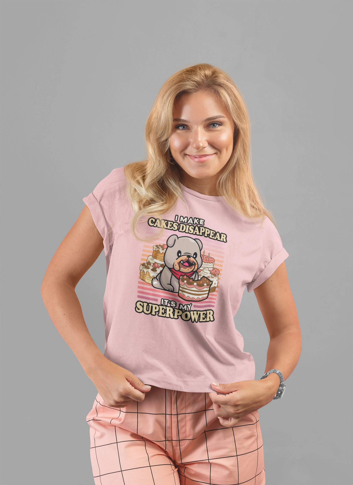 I Make Cakes Disappear T-Shirt – Cute Dog With Cakes Funny Super Power Graphic Tee