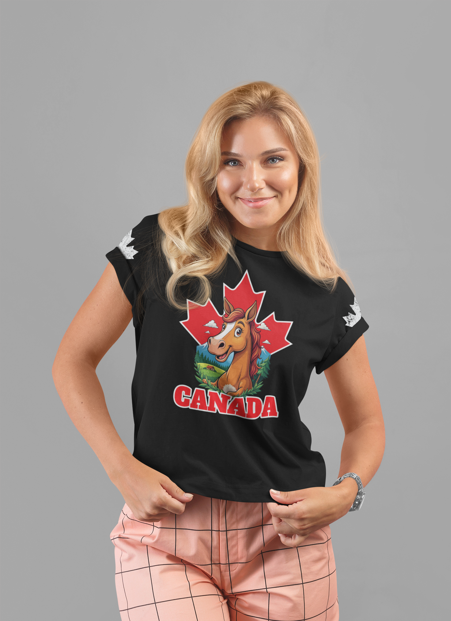 Canada Maple Horse Cartoon T-Shirt