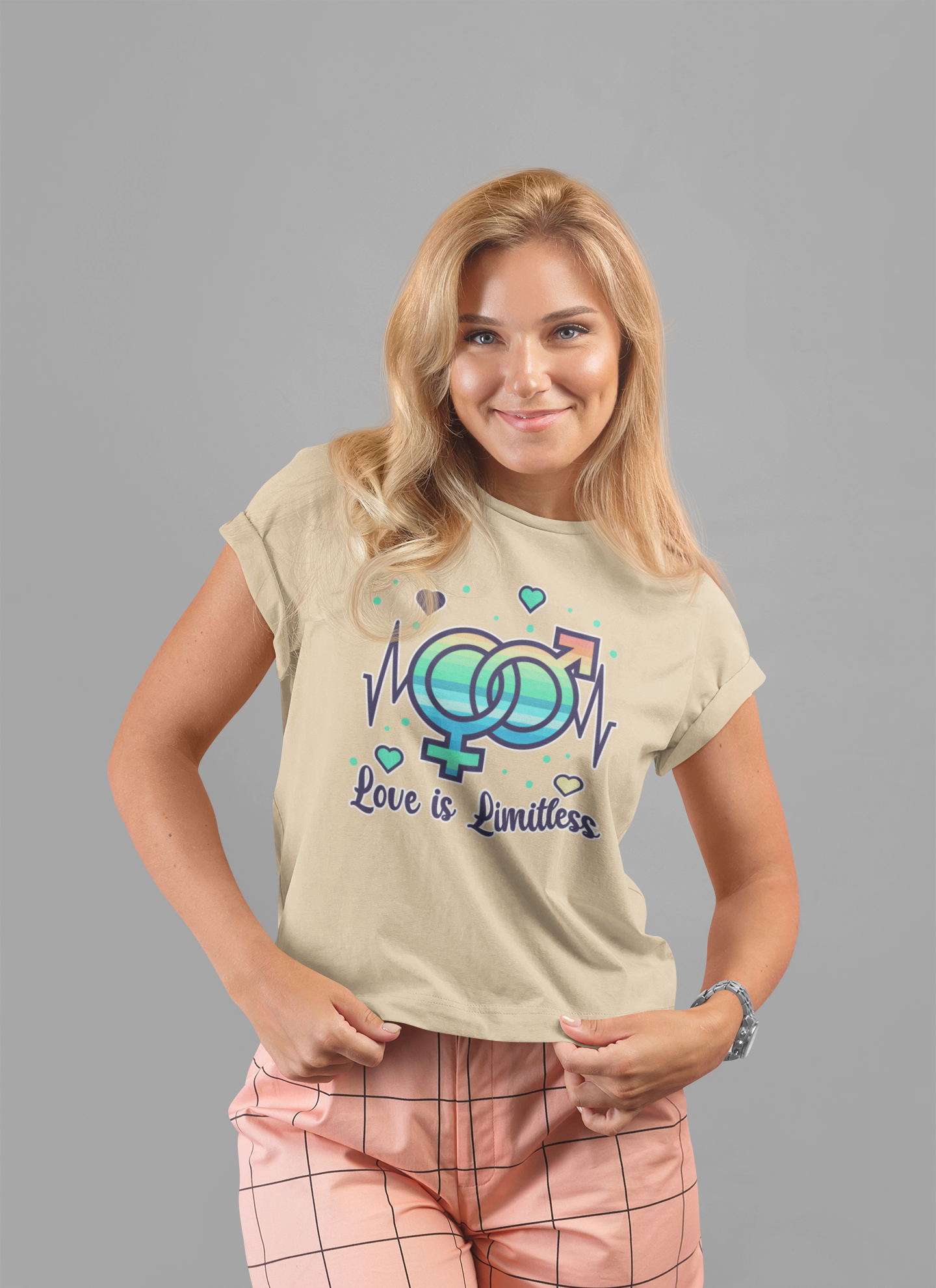 Love Is Limitless – Interconnected Gender Symbols & Heart Graphic T-Shirt