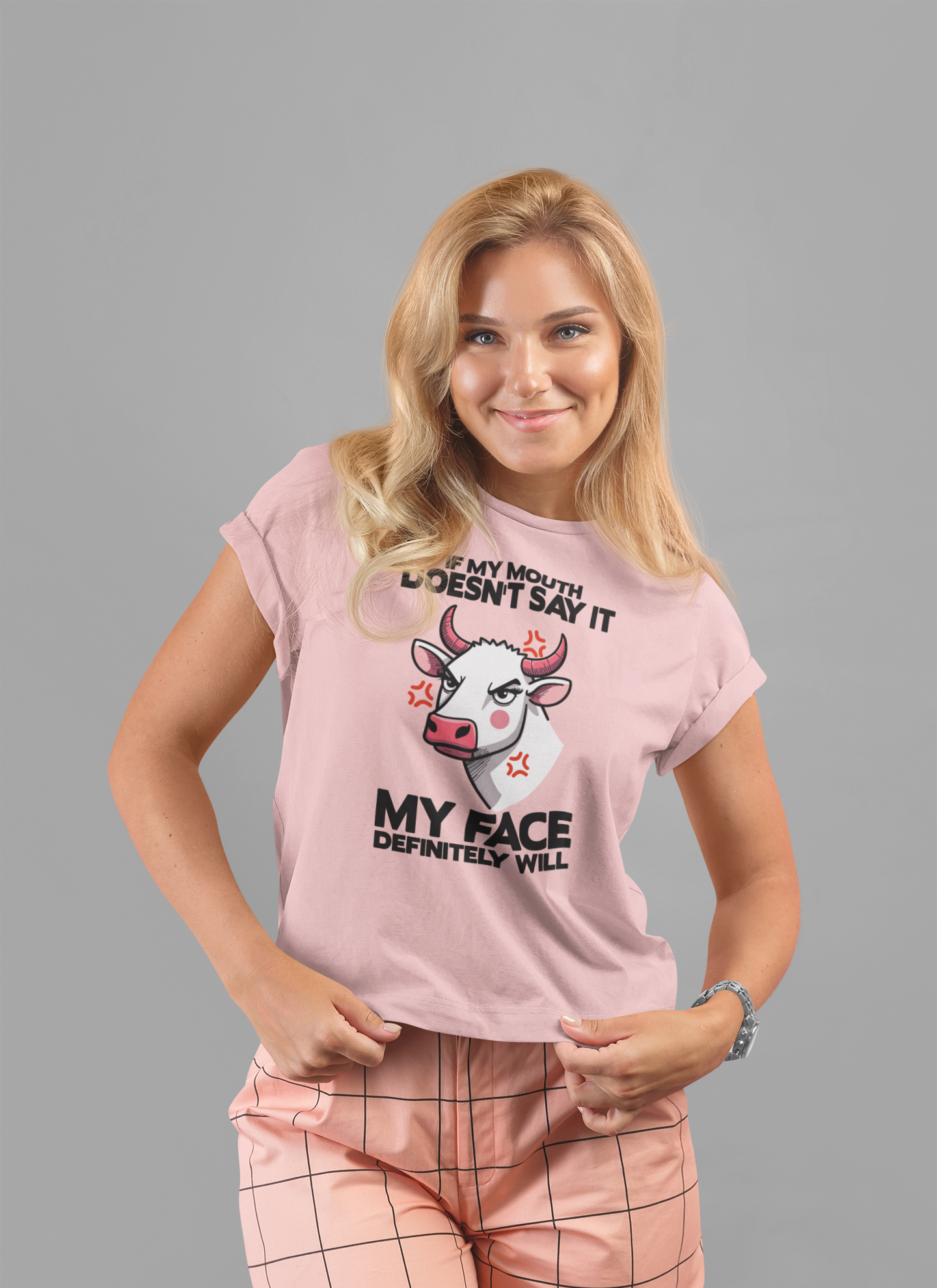 If My Mouth Doesn't Say It, My Face Definitely Will Bull T Shirt with Staring Bull Graphic